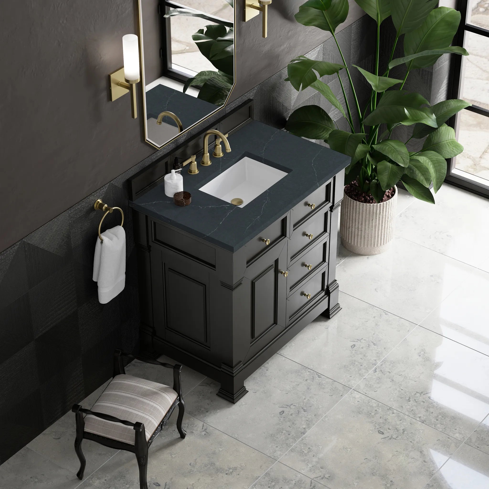 36" Brookfield Single Vanity in Black Onyx-Charcoal Soapstone Silestone-8" Widespread image 6