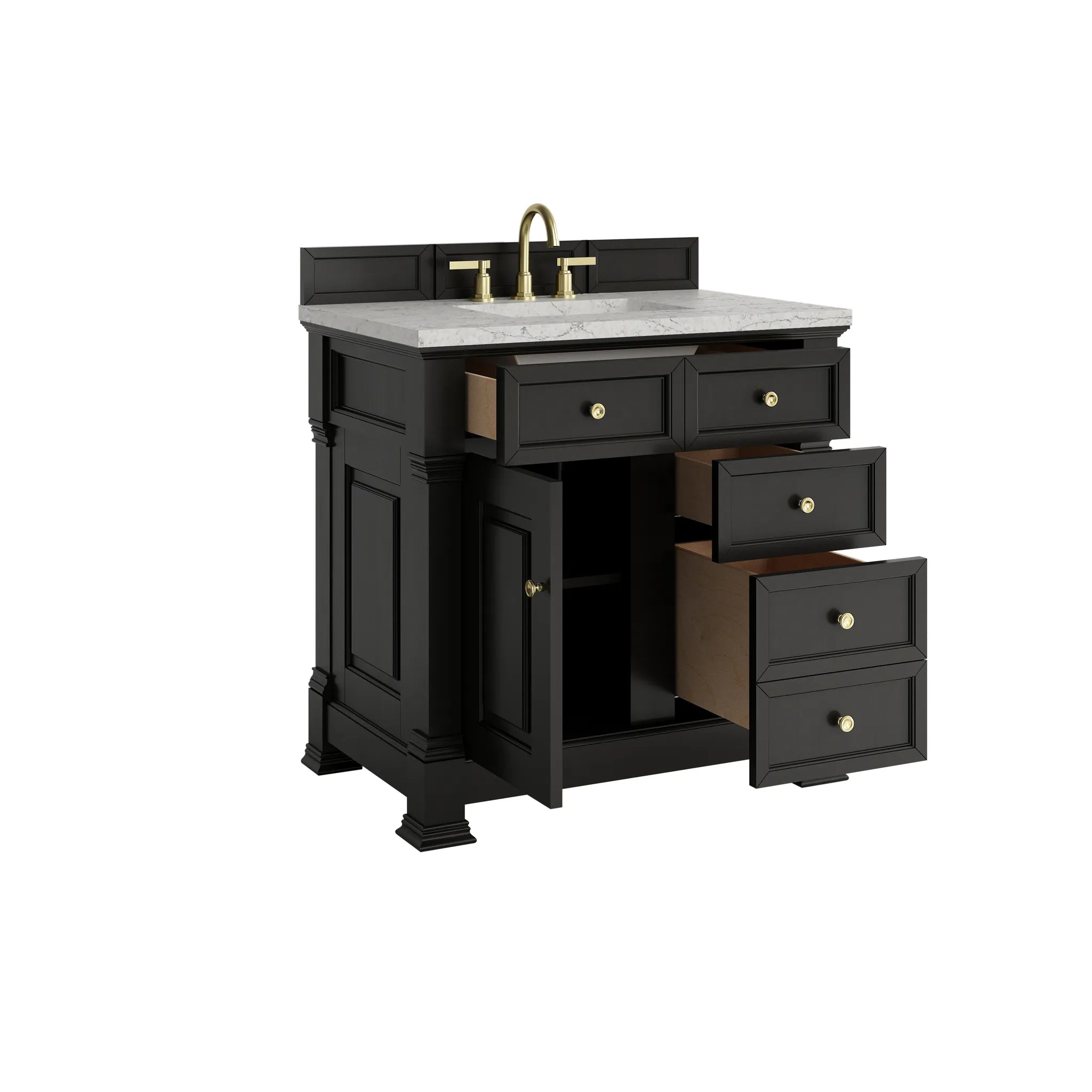 36" Brookfield Single Vanity in Black Onyx-Eternal Jasmine Pearl Silestone-8" Widespread image 7