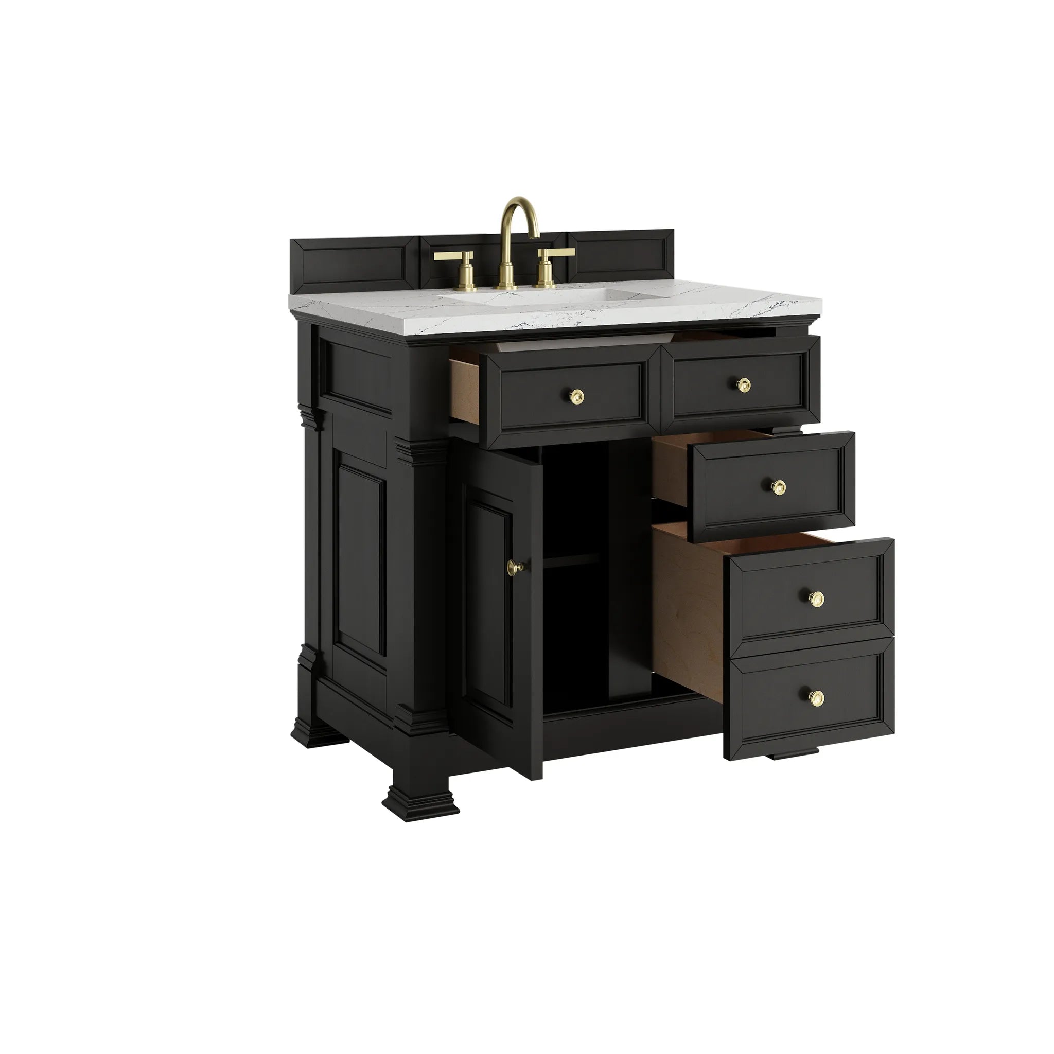 36" Brookfield Single Vanity in Black Onyx-Ethereal Noctis Silestone-8" Widespread image 7
