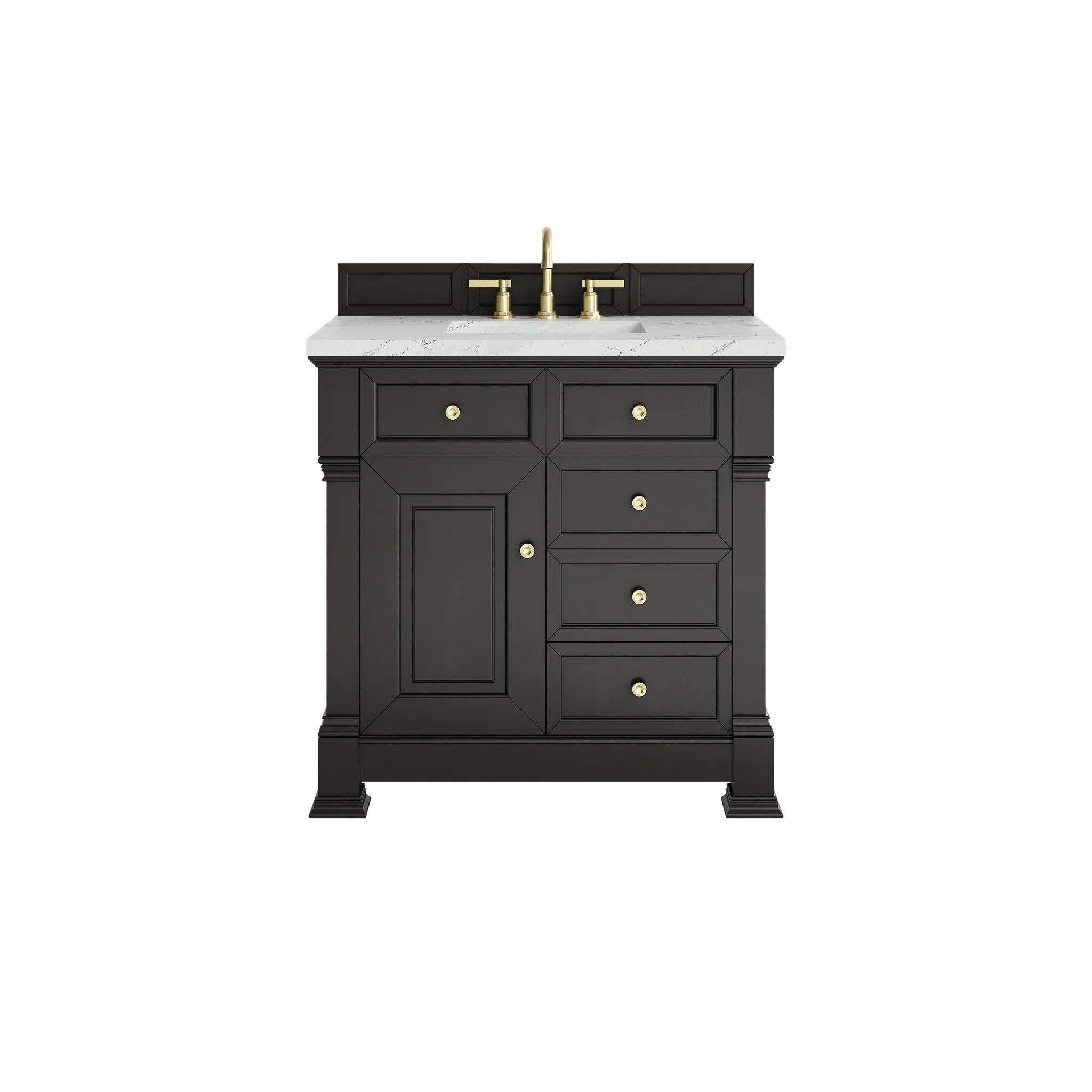 36" Brookfield Single Vanity in Black Onyx-Ethereal Noctis Silestone-8" Widespread image