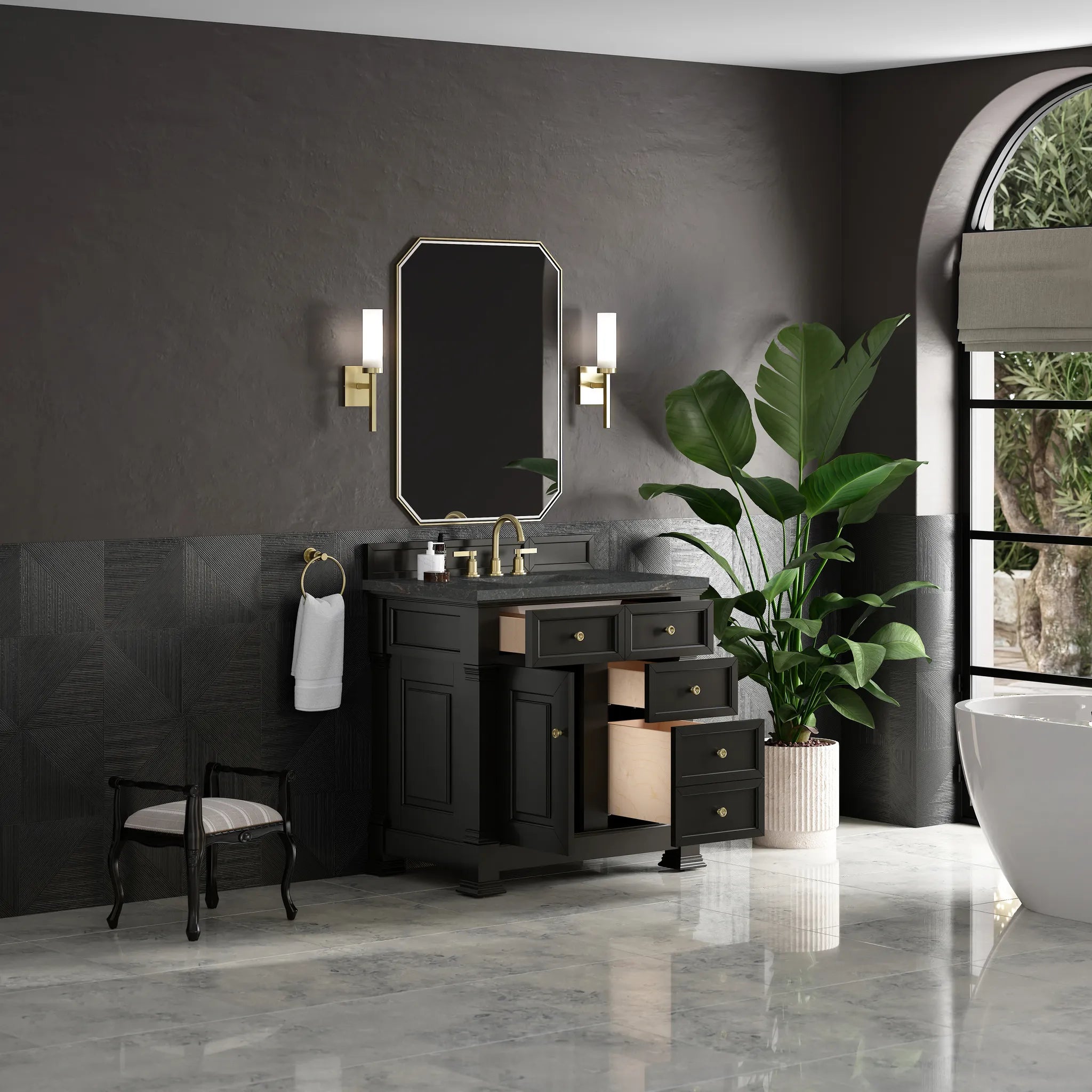 36" Brookfield Single Vanity in Black Onyx-Parisien Bleu Silestone-8" Widespread image 4