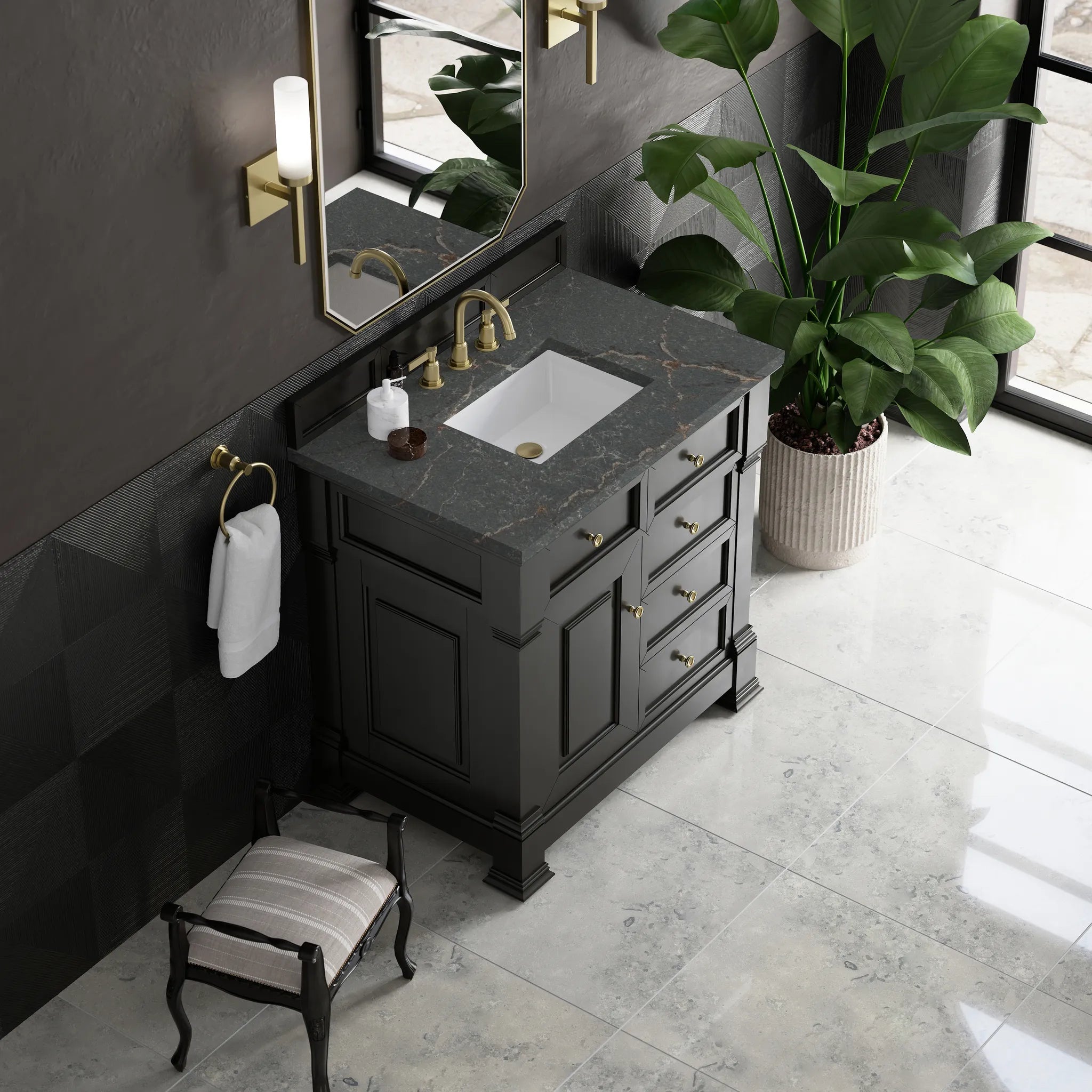 36" Brookfield Single Vanity in Black Onyx-Parisien Bleu Silestone-8" Widespread image 6