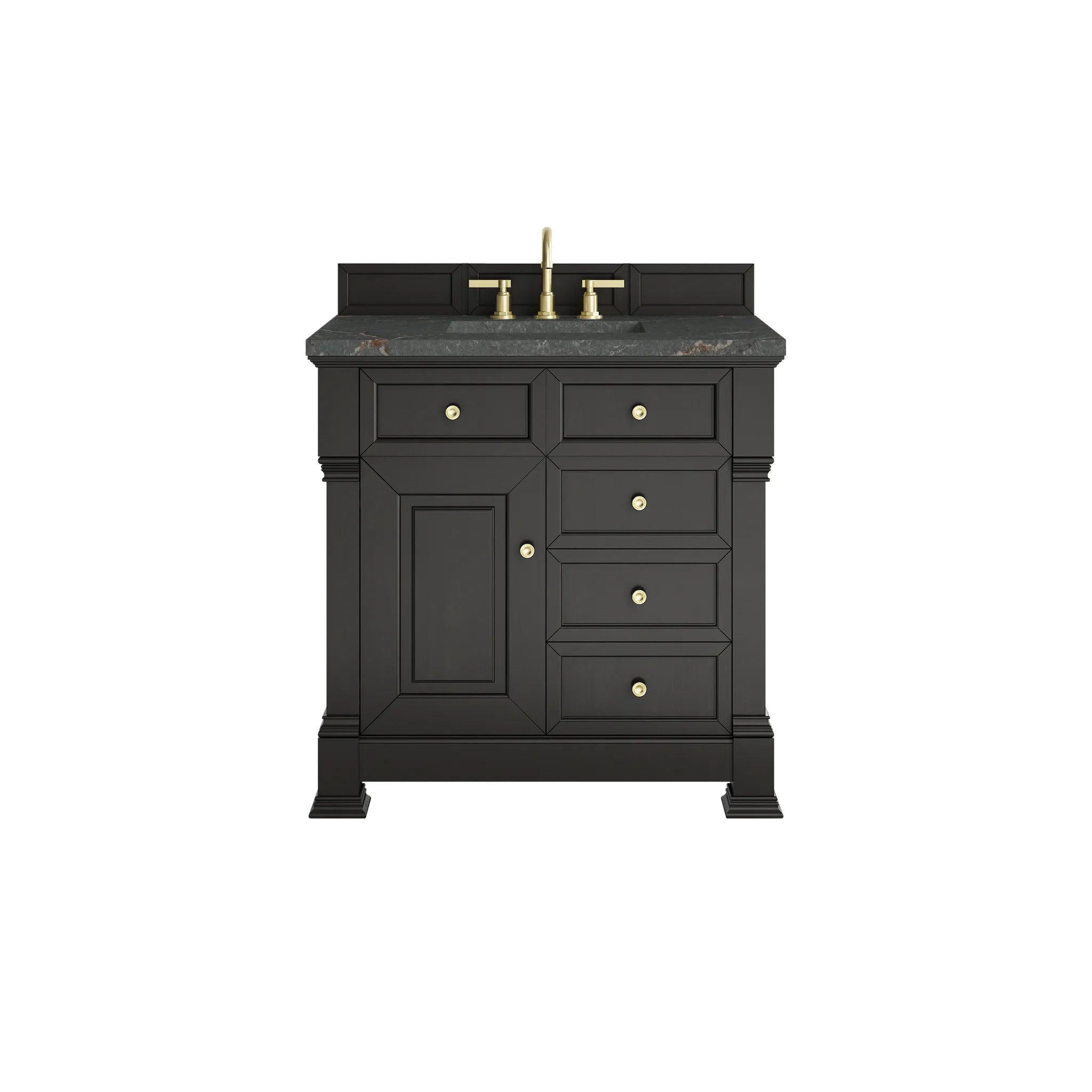 36" Brookfield Single Vanity in Black Onyx-Parisien Bleu Silestone-8" Widespread image