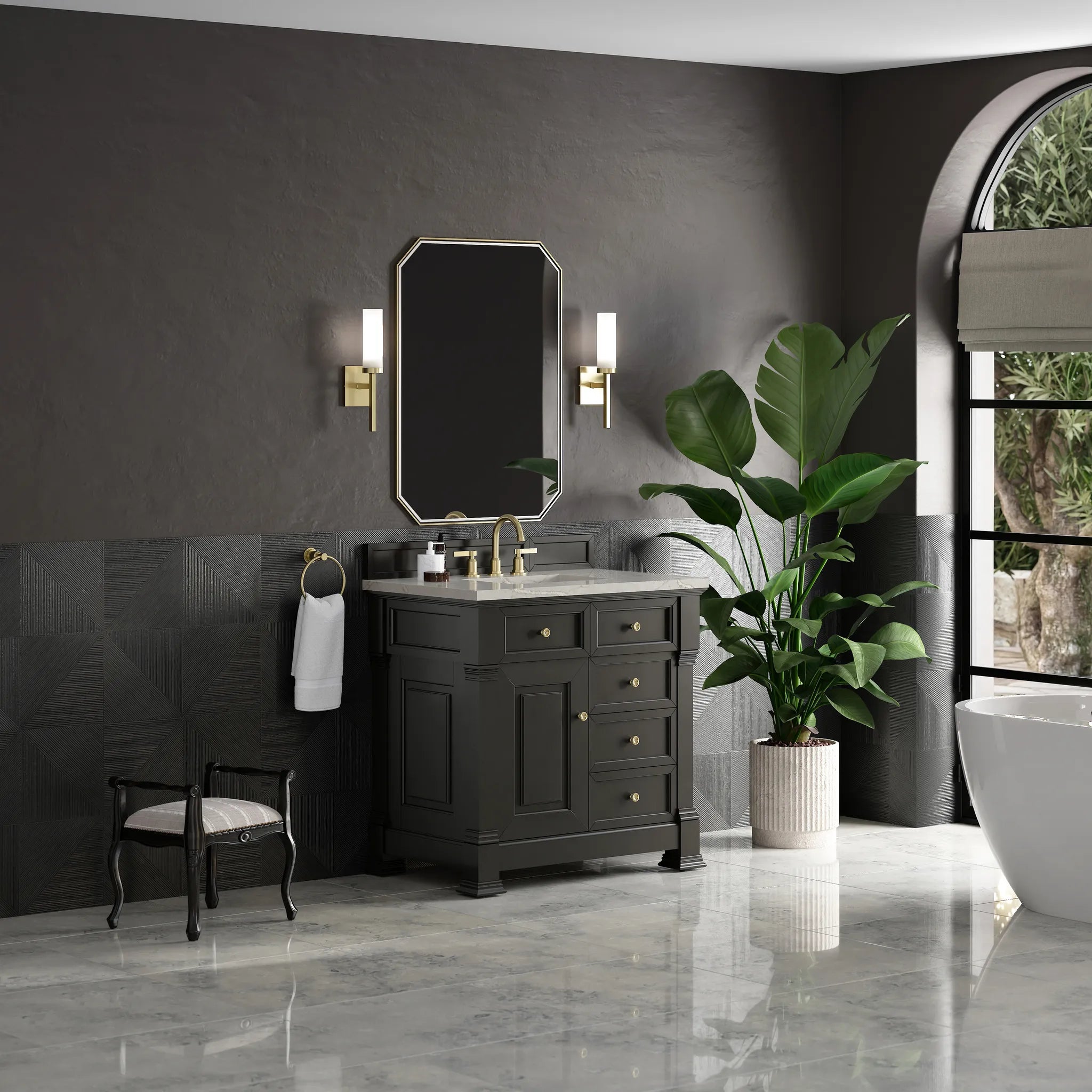 36" Brookfield Single Vanity in Black Onyx-Victorian Silver Silestone-8" Widespread image 3