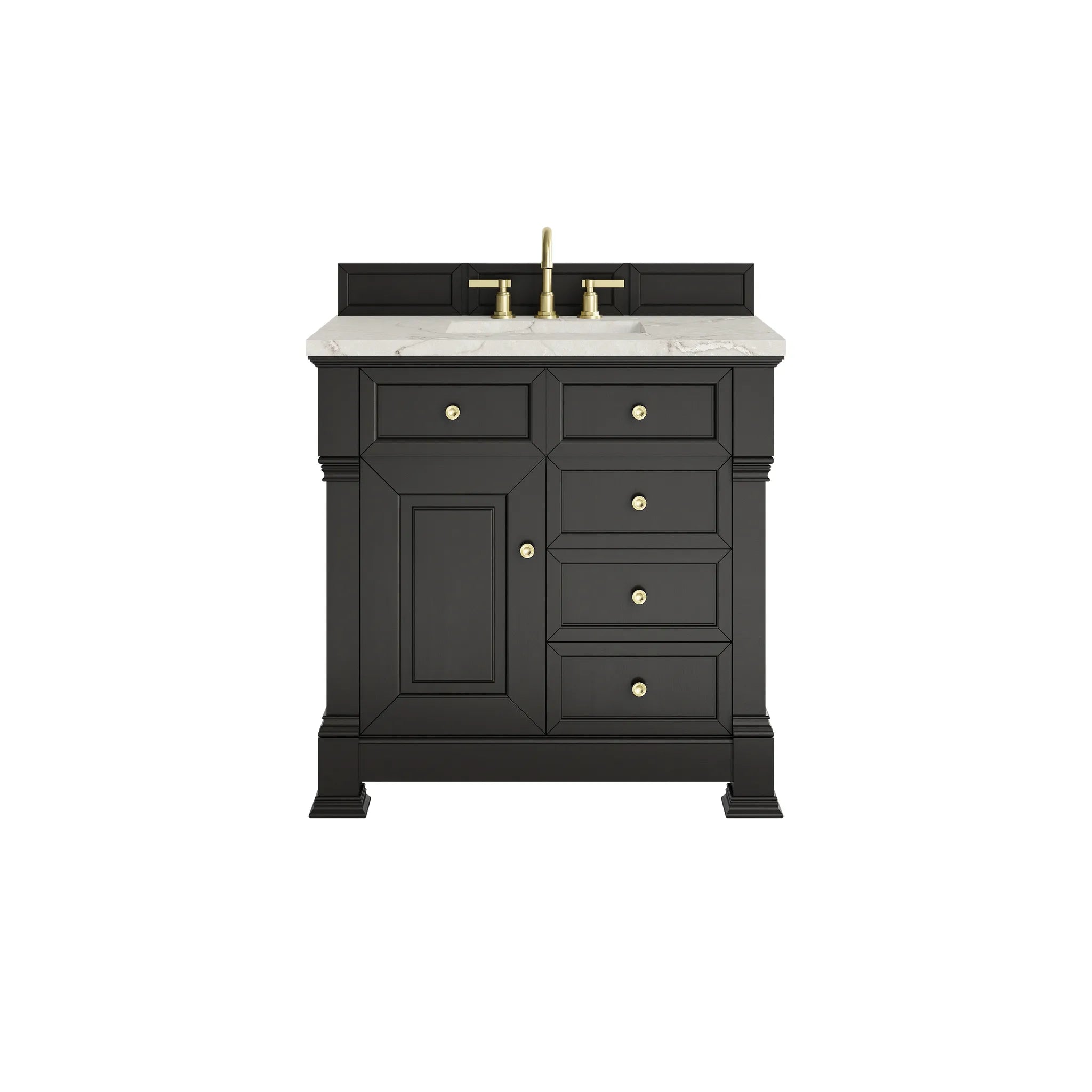 36" Brookfield Single Vanity in Black Onyx-Victorian Silver Silestone-8" Widespread image