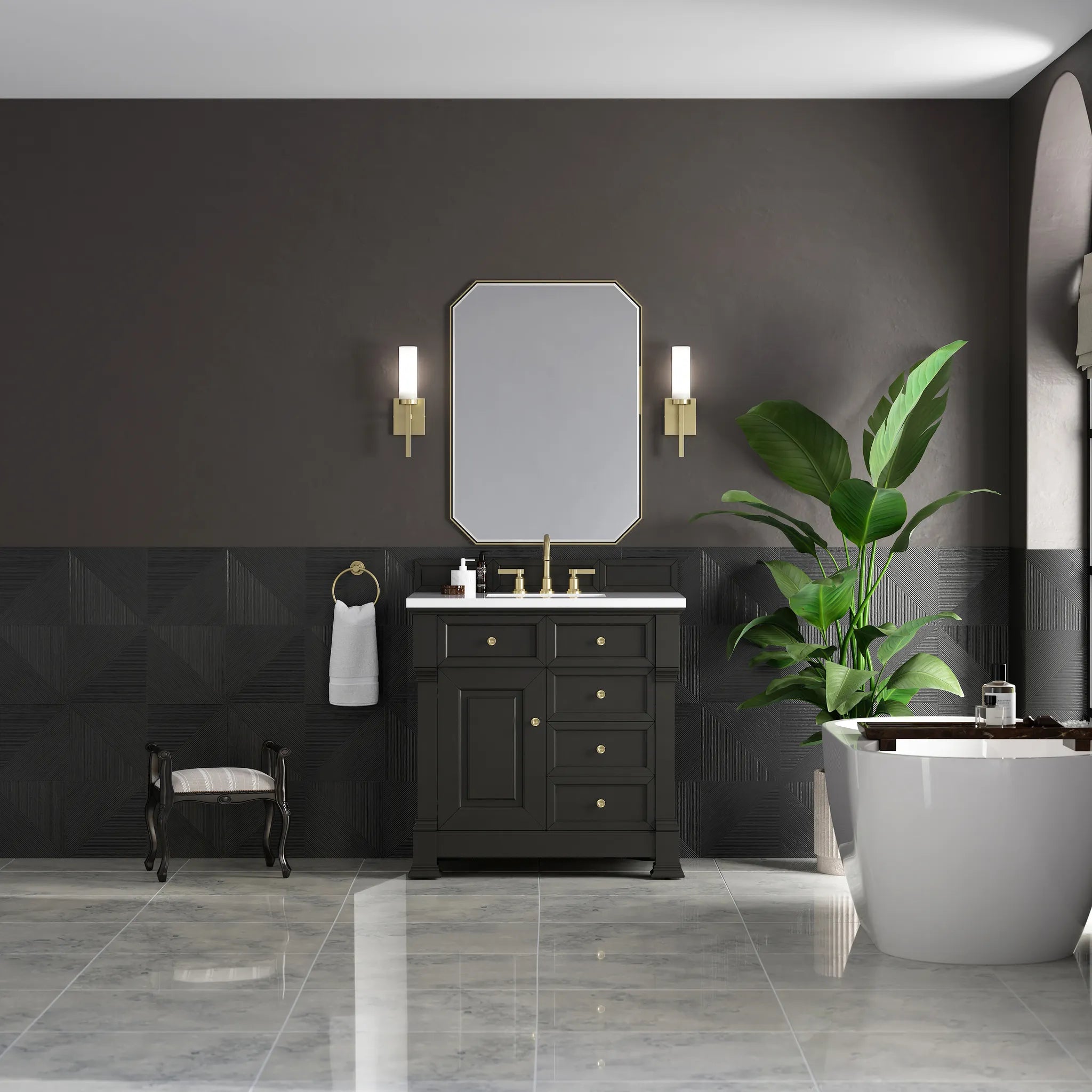 36" Brookfield Single Vanity in Black Onyx-White Zeus Silestone-8" Widespread image 2
