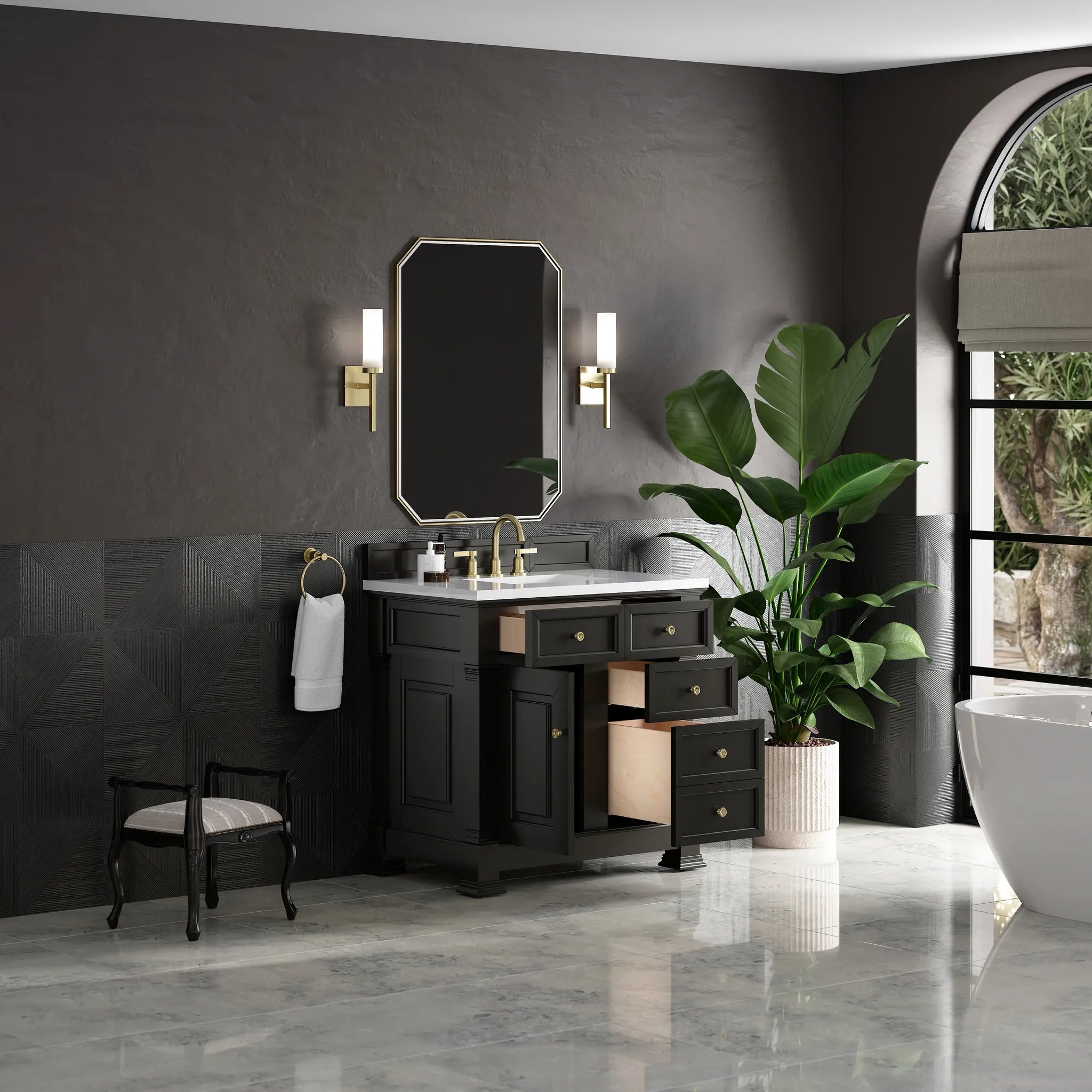 36" Brookfield Single Vanity in Black Onyx-White Zeus Silestone-8" Widespread image 4