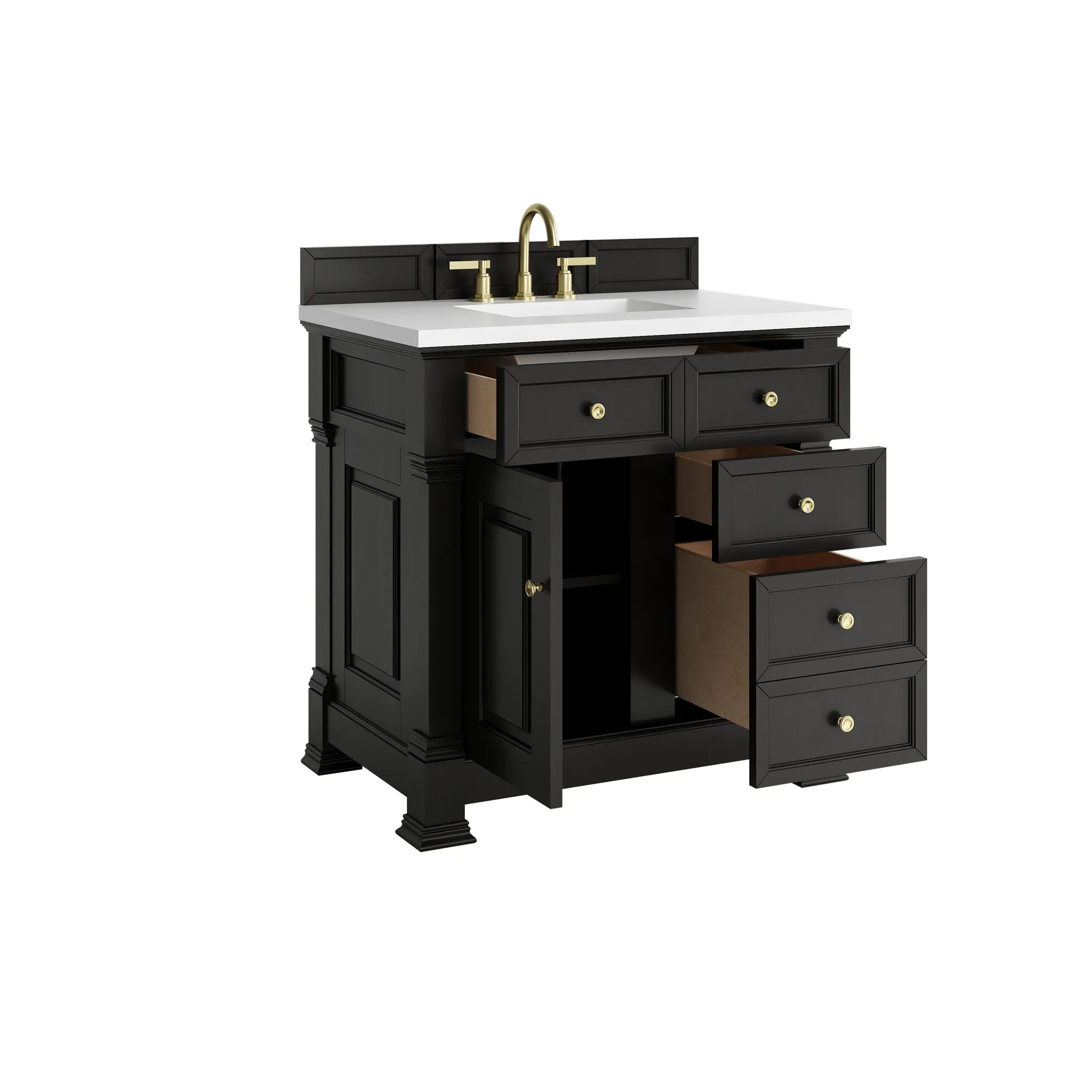 36" Brookfield Single Vanity in Black Onyx-White Zeus Silestone-8" Widespread image 7