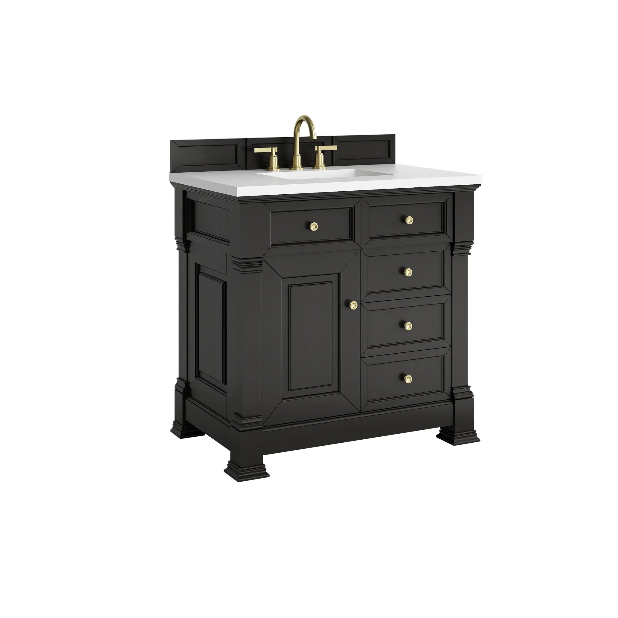 36" Brookfield Single Vanity in Black Onyx-White Zeus Silestone-8" Widespread image 9