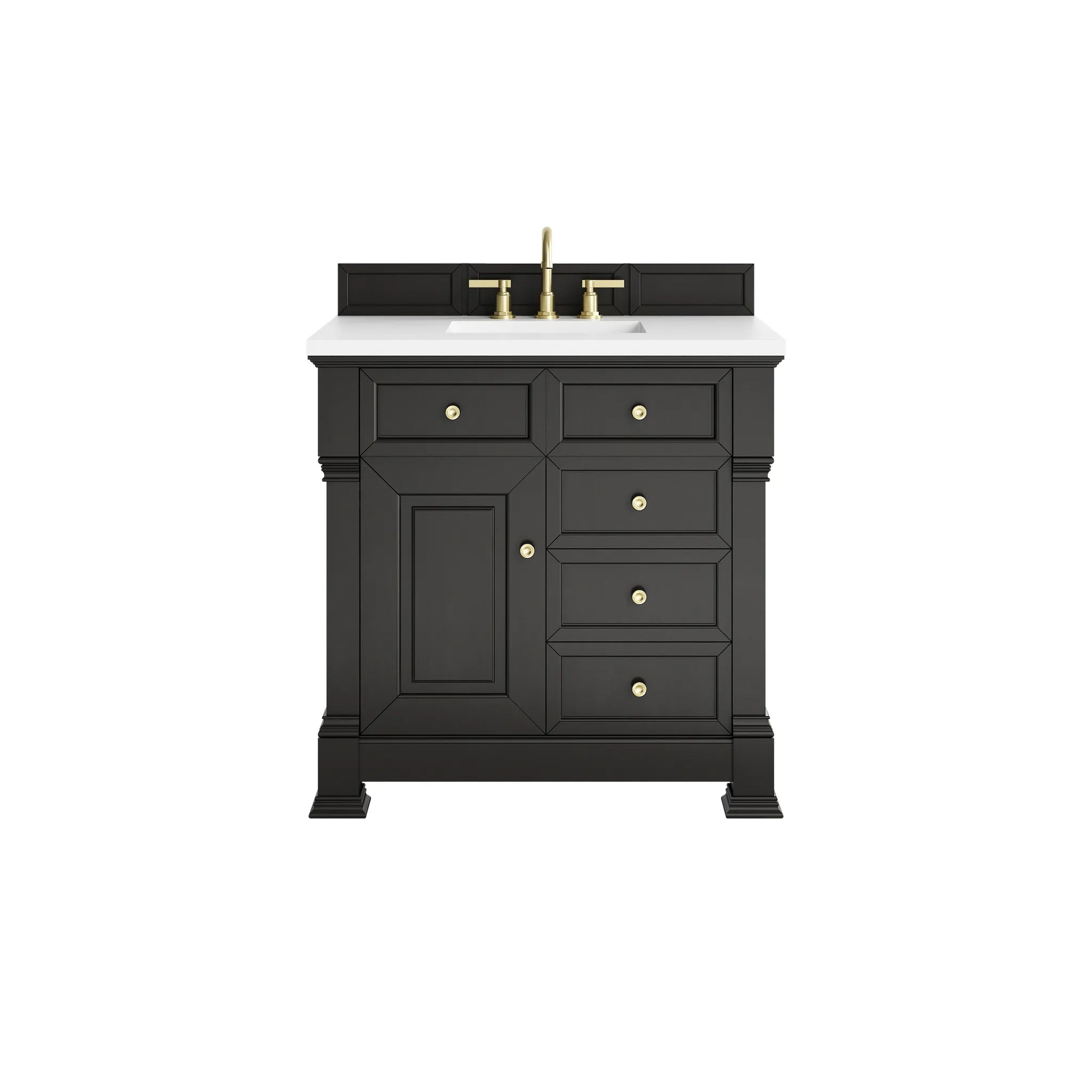 36" Brookfield Single Vanity in Black Onyx-White Zeus Silestone-8" Widespread image