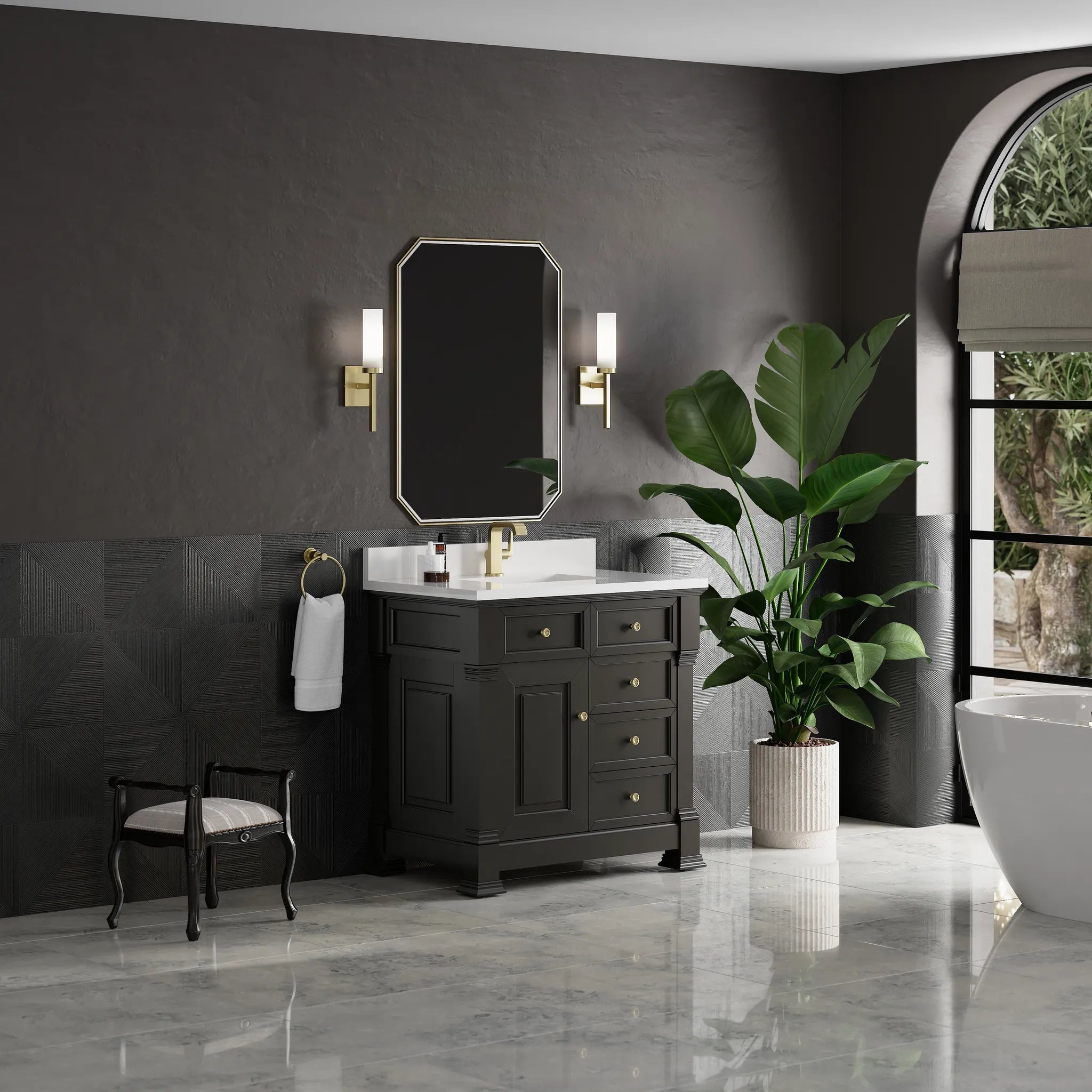 36" Brookfield Single Vanity in Black Onyx-White Zeus Silestone & Backsplash-Single Hole image 3