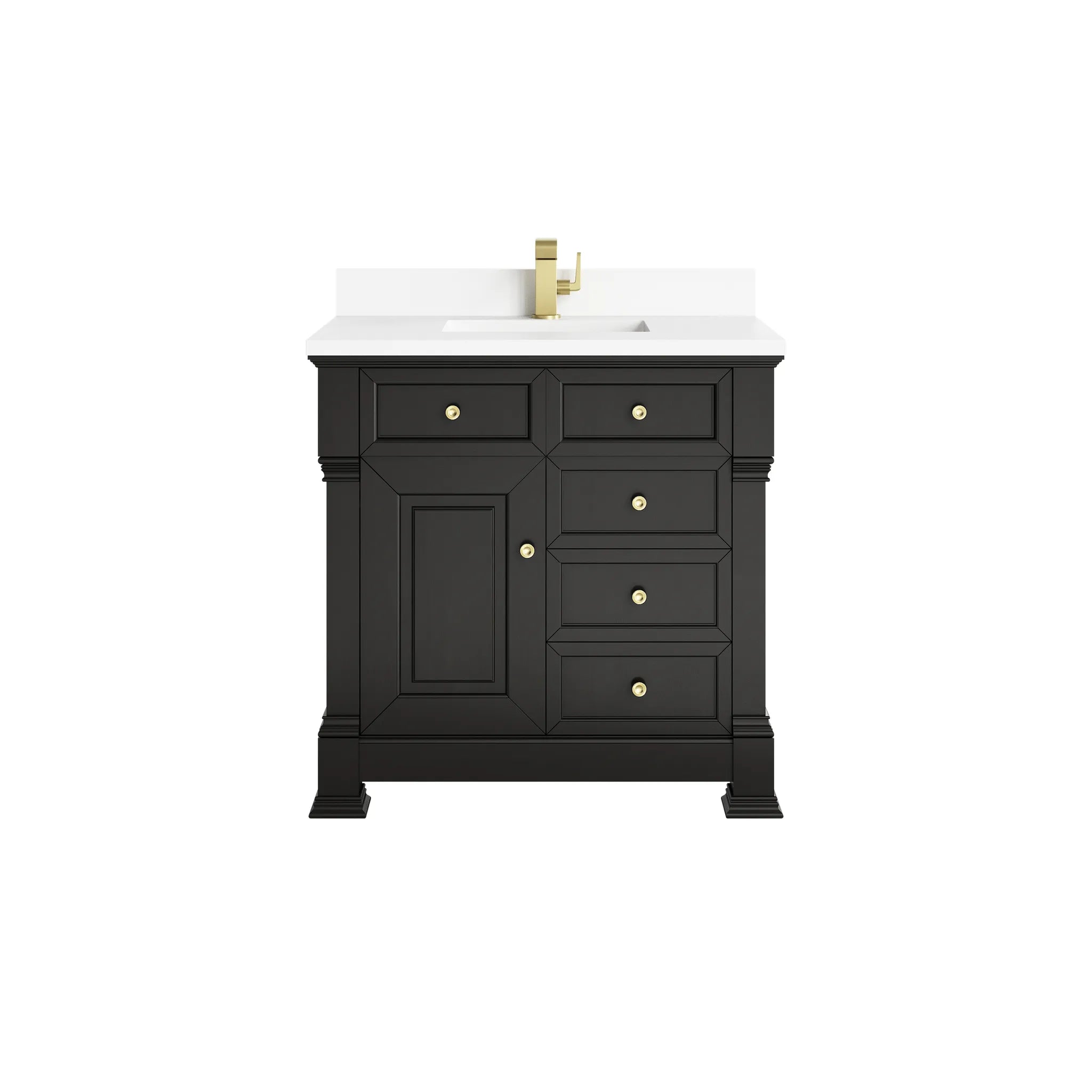 36" Brookfield Single Vanity in Black Onyx-White Zeus Silestone & Backsplash-Single Hole image