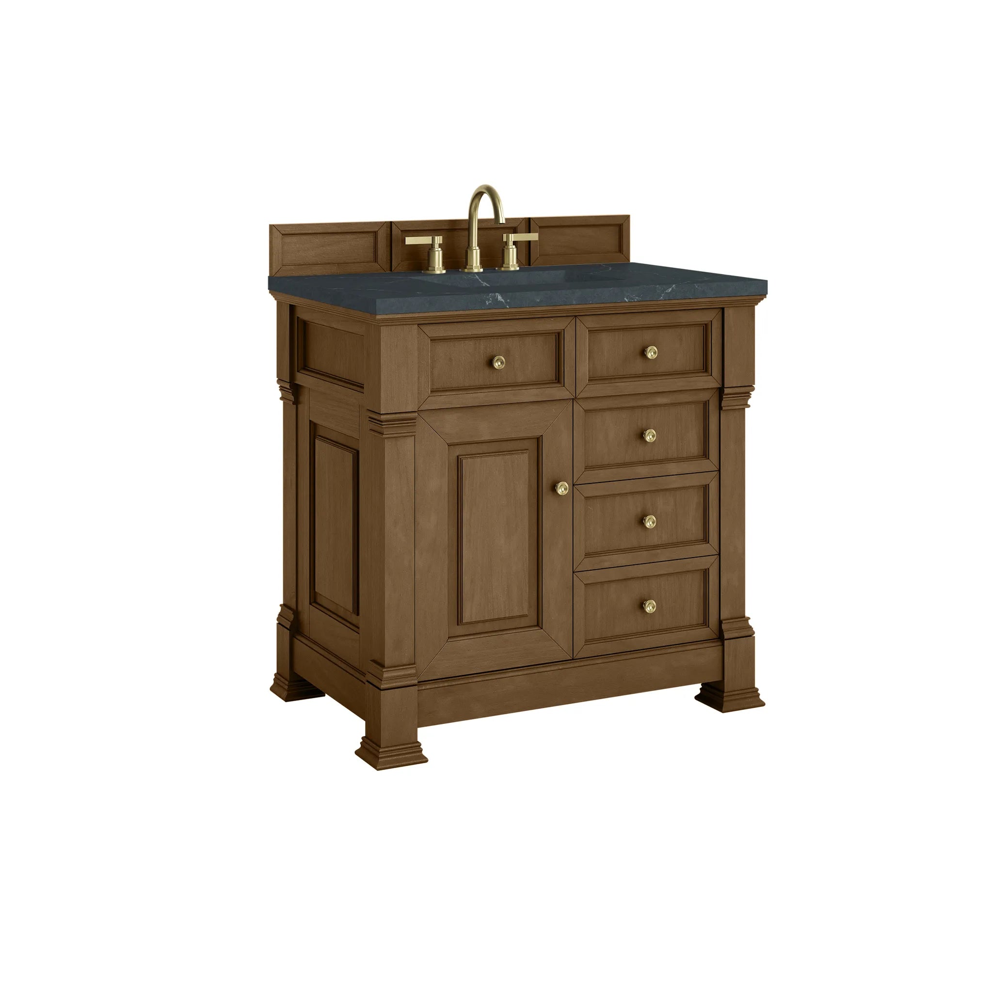 36" Brookfield Single Vanity in Honey Oak-Charcoal Soapstone Silestone-8" Widespread image 9