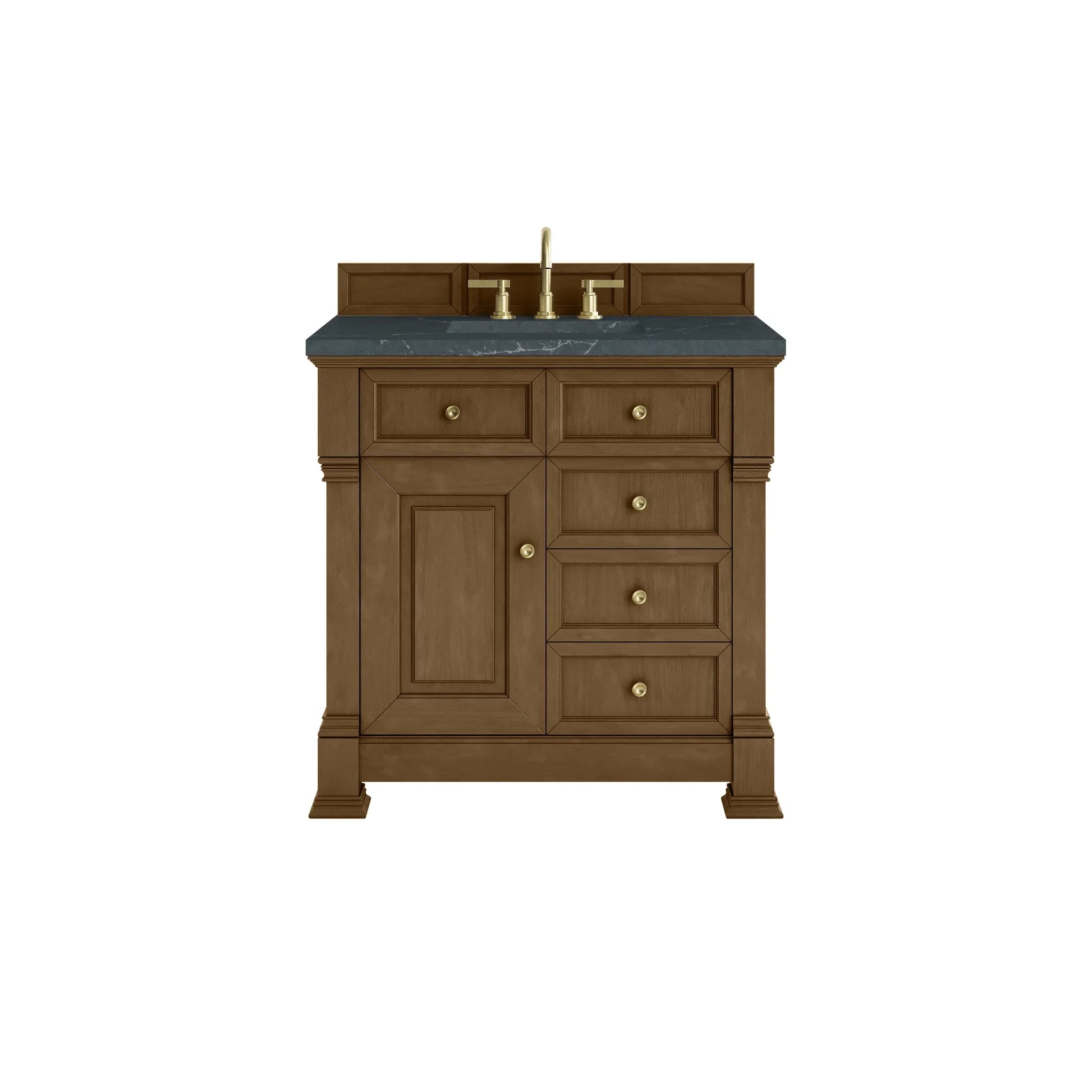 36" Brookfield Single Vanity in Honey Oak-Charcoal Soapstone Silestone-8" Widespread image