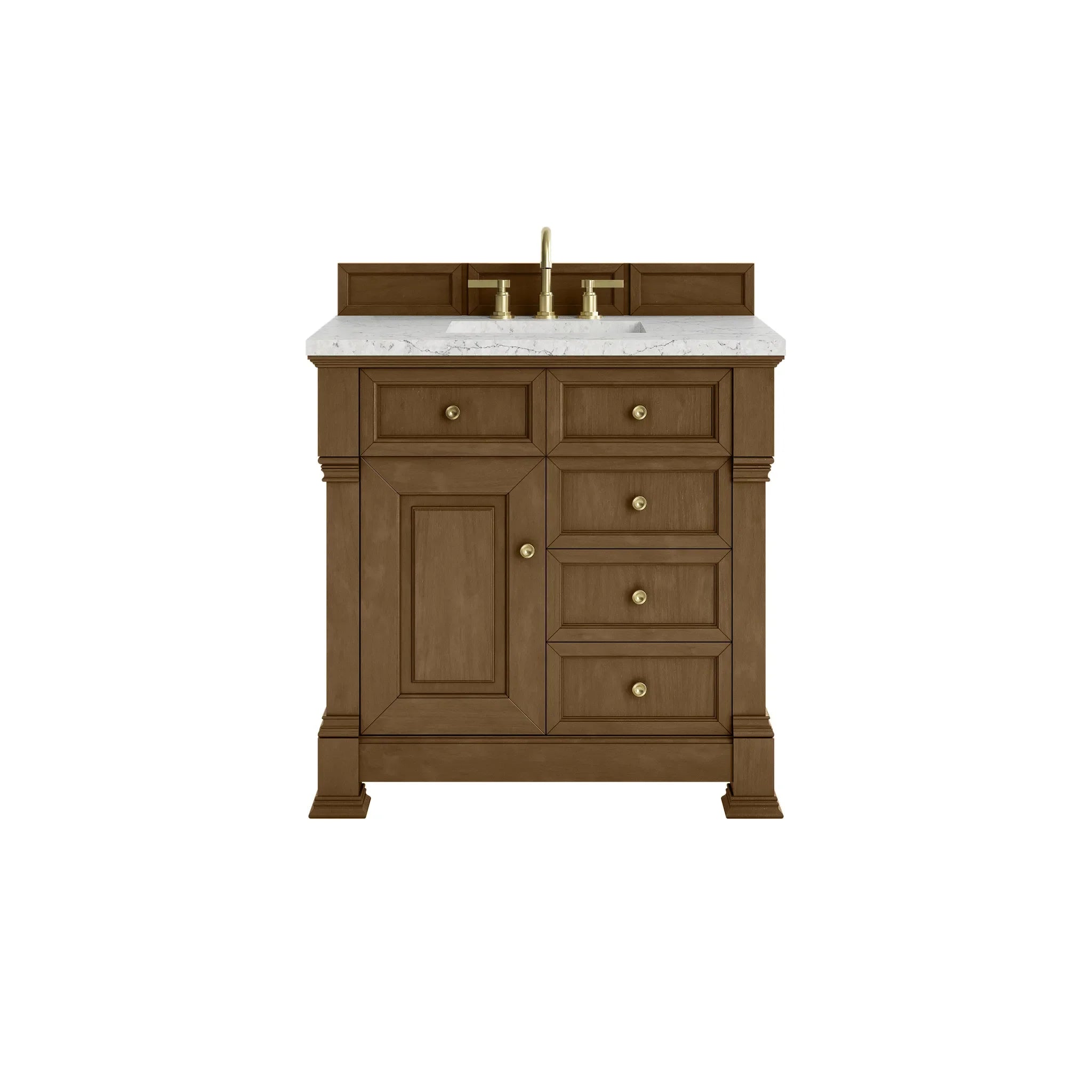 36" Brookfield Single Vanity in Honey Oak-Eternal Jasmine Pearl Silestone-8" Widespread image