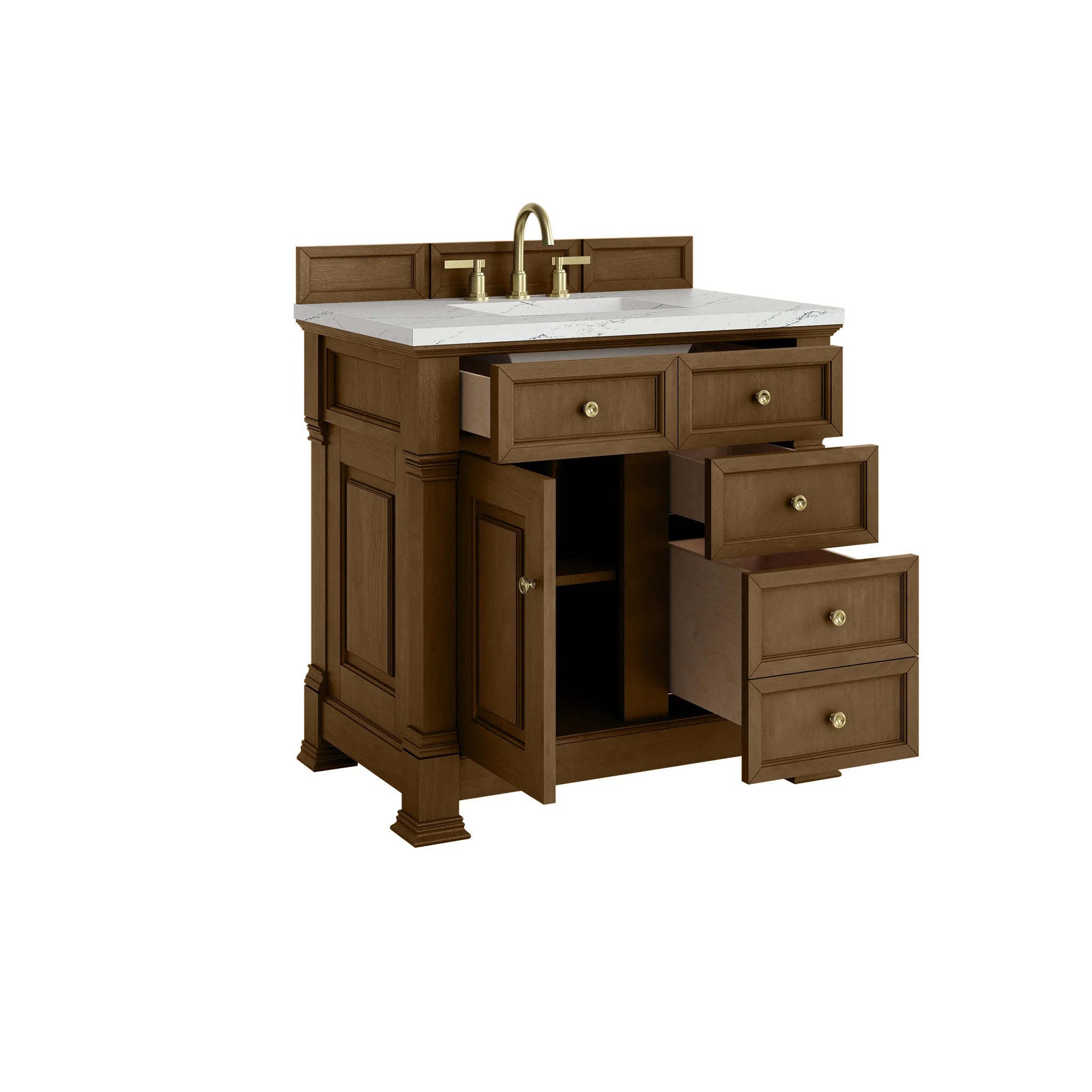 36" Brookfield Single Vanity in Honey Oak-Ethereal Noctis Silestone-8" Widespread image 7