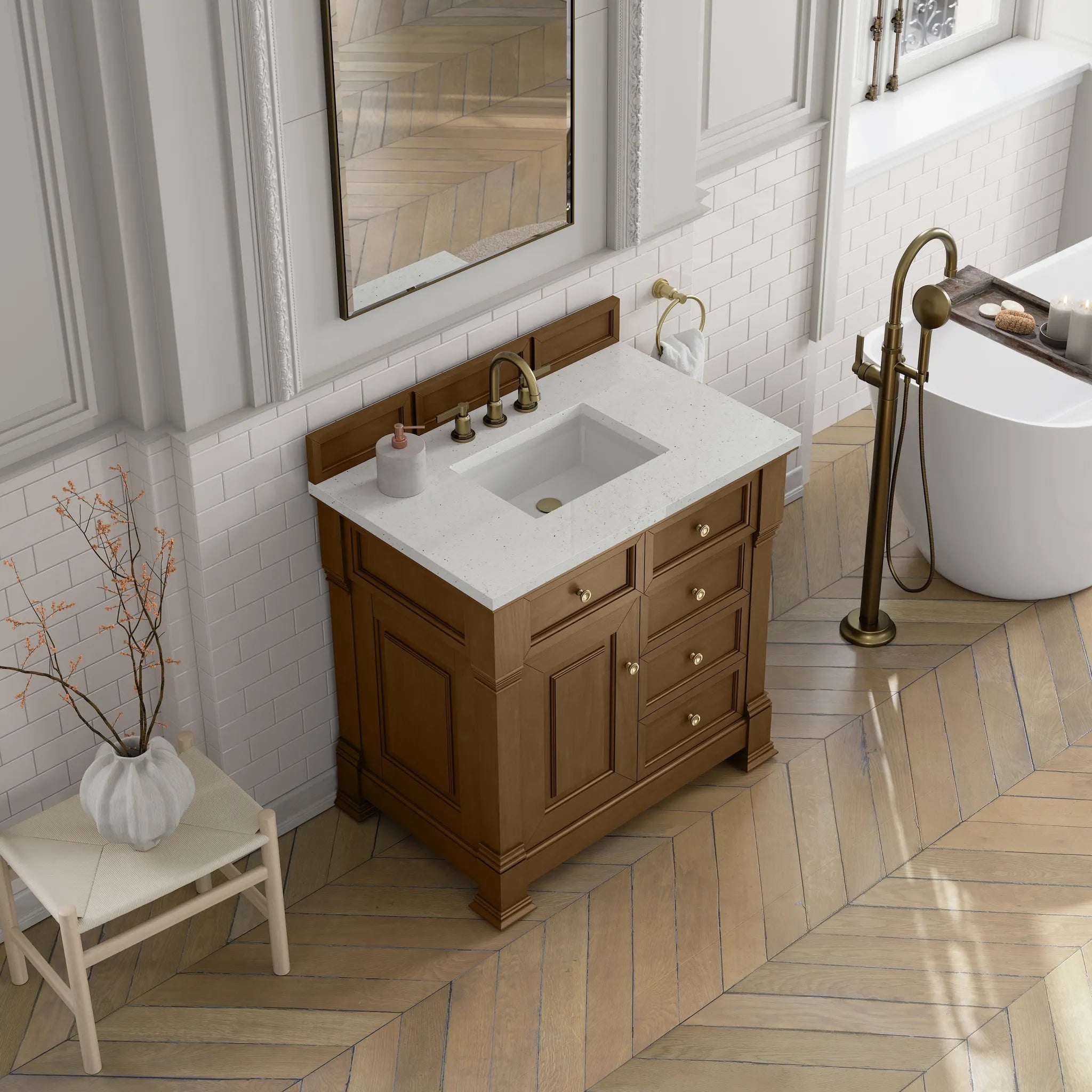 36" Brookfield Single Vanity in Honey Oak-Lime Delight Silestone-8" Widespread image 6