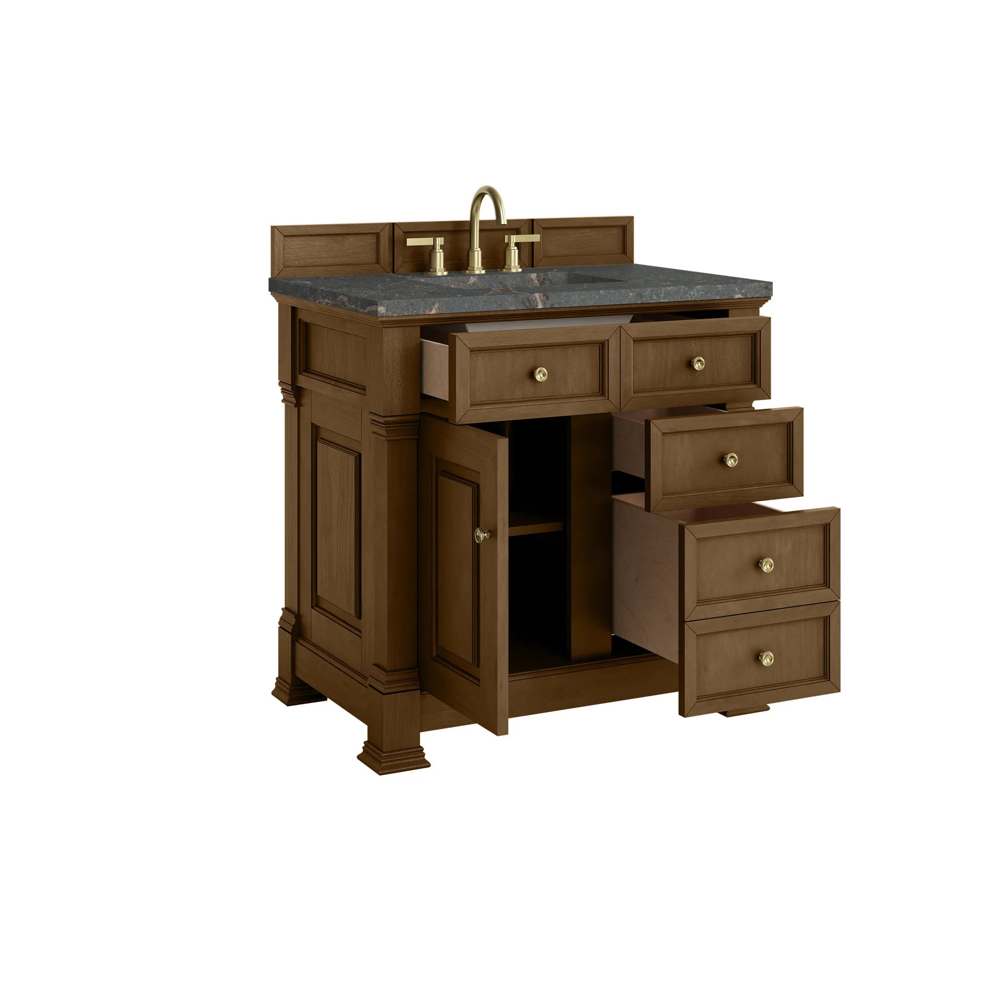 36" Brookfield Single Vanity in Honey Oak-Parisien Bleu Silestone-8" Widespread image 7