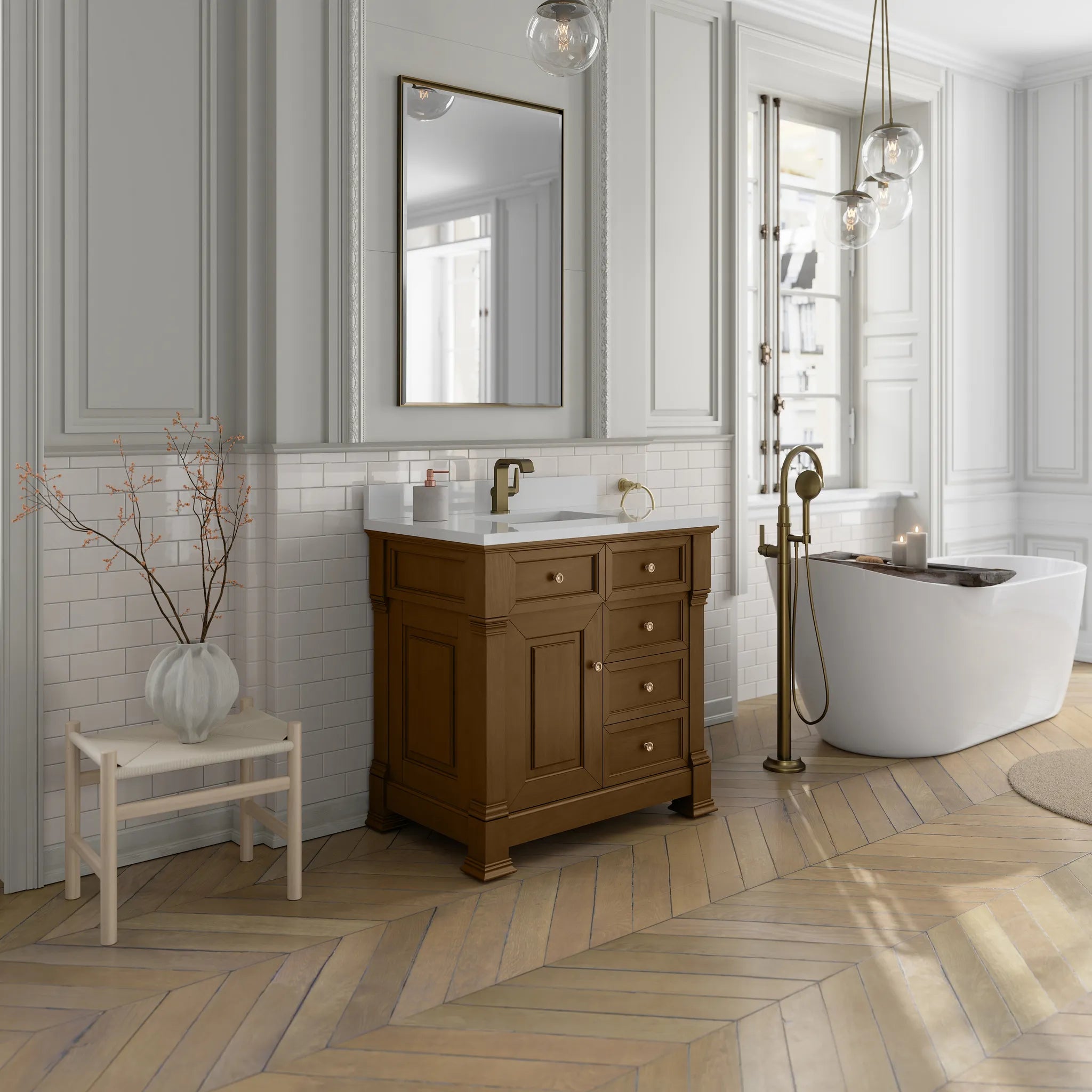 36" Brookfield Single Vanity in Honey Oak-White Zeus Silestone & Backsplash-Single Hole image 3