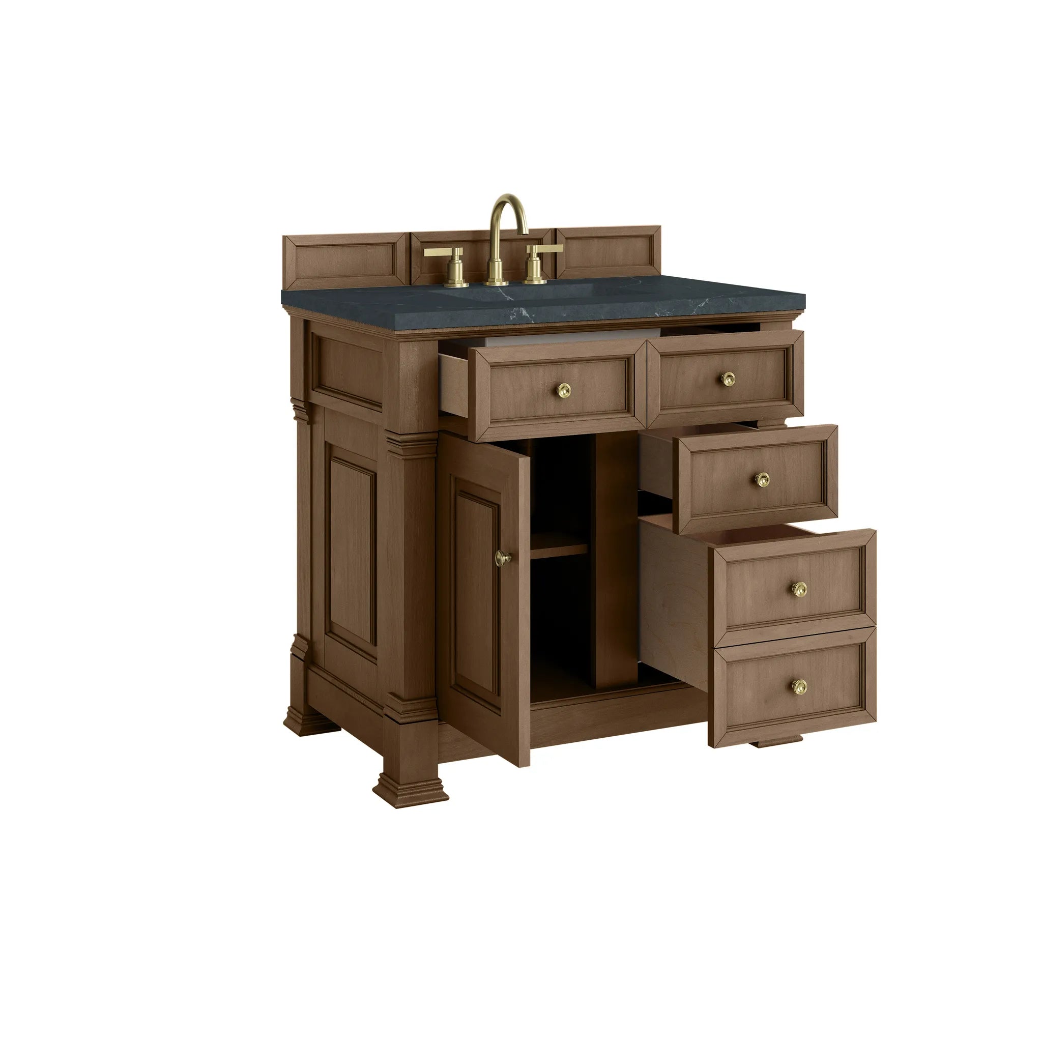 36" Brookfield Single Vanity in Pecan-Charcoal Soapstone Silestone-8" Widespread image 7
