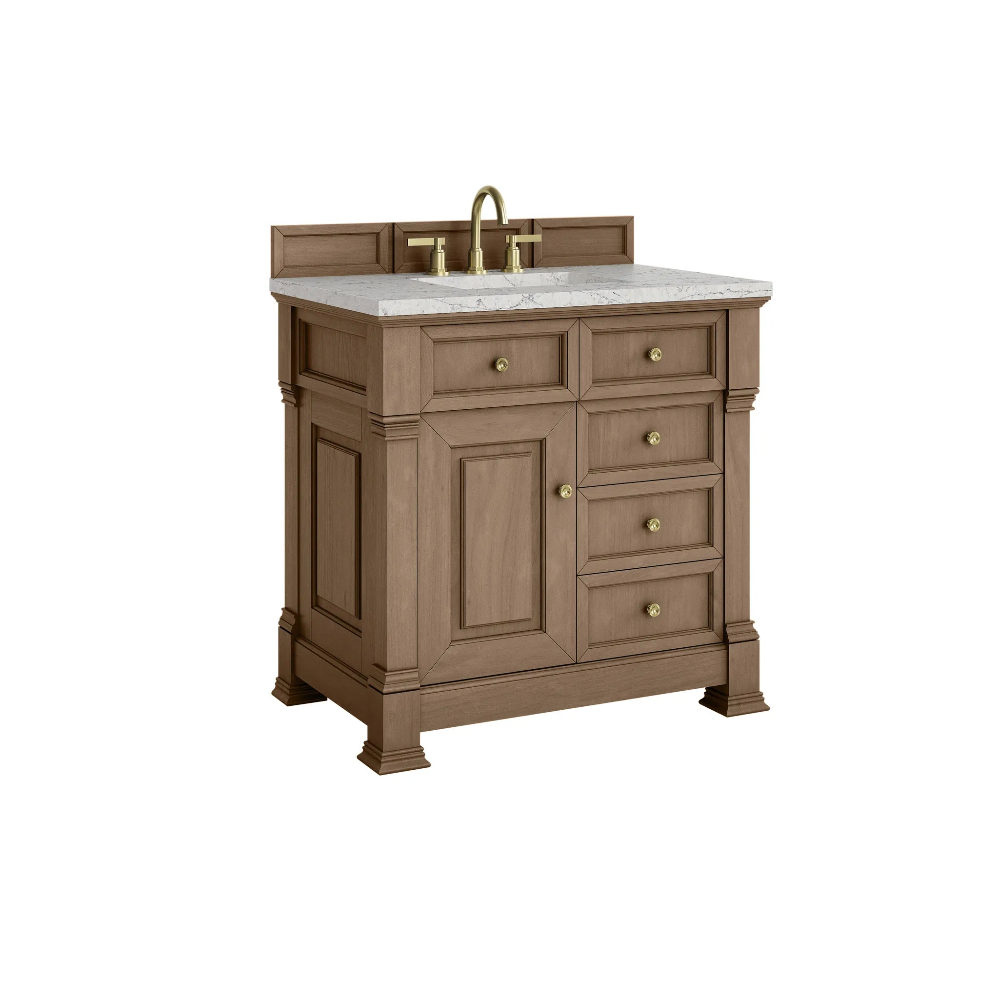 36" Brookfield Single Vanity in Pecan-Eternal Jasmine Pearl Silestone-8" Widespread image 9
