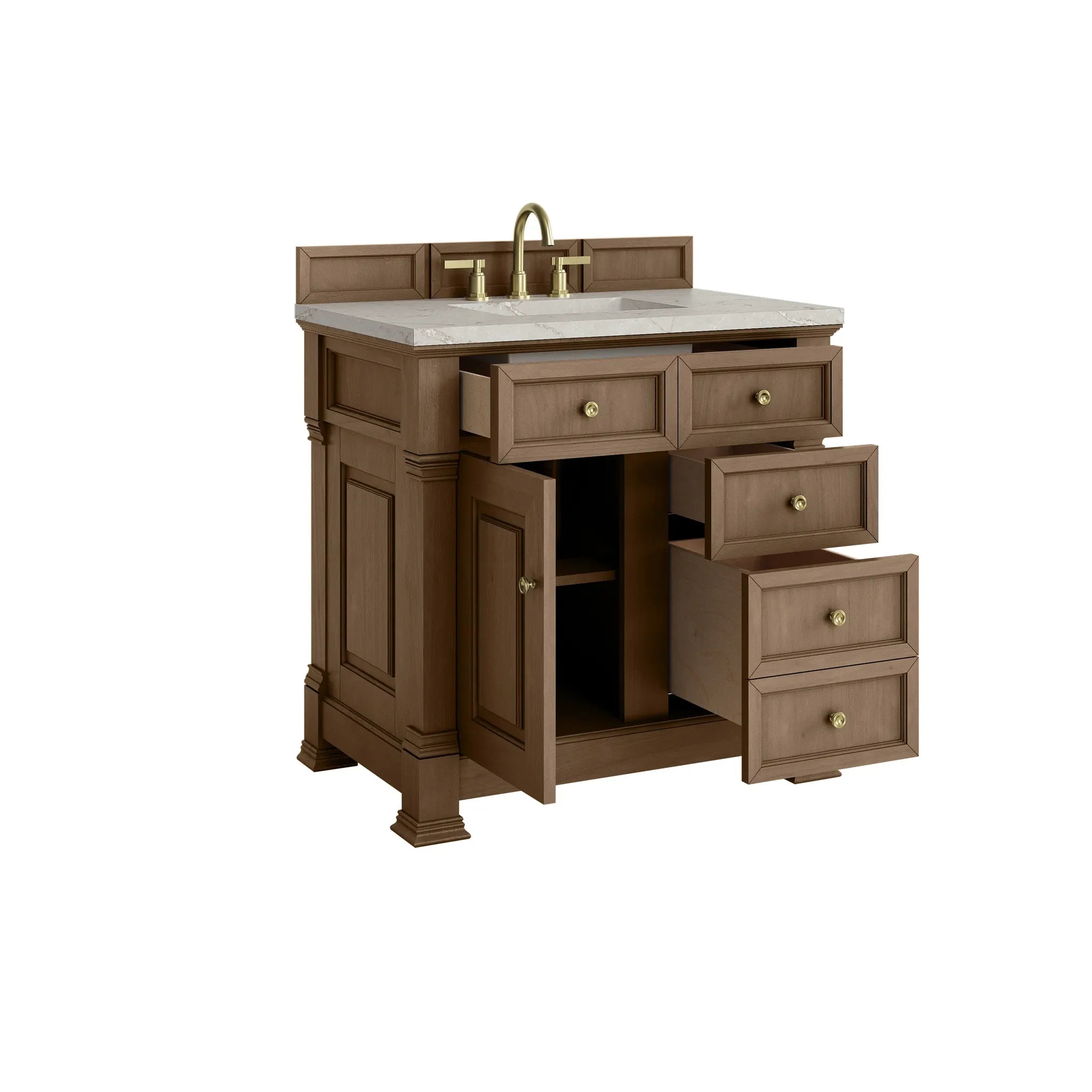 36" Brookfield Single Vanity in Pecan-Victorian Silver Silestone-8" Widespread image 7