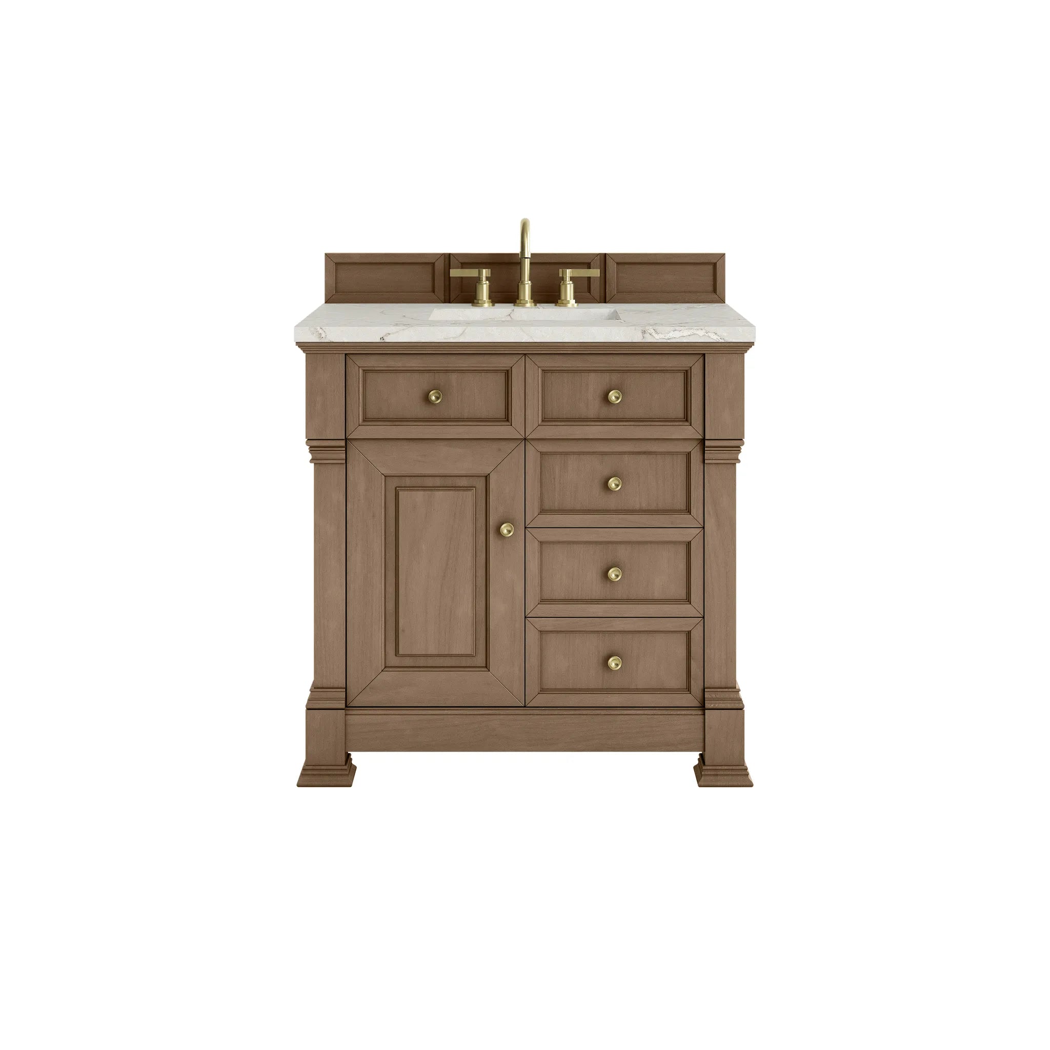 36" Brookfield Single Vanity in Pecan-Victorian Silver Silestone-8" Widespread image