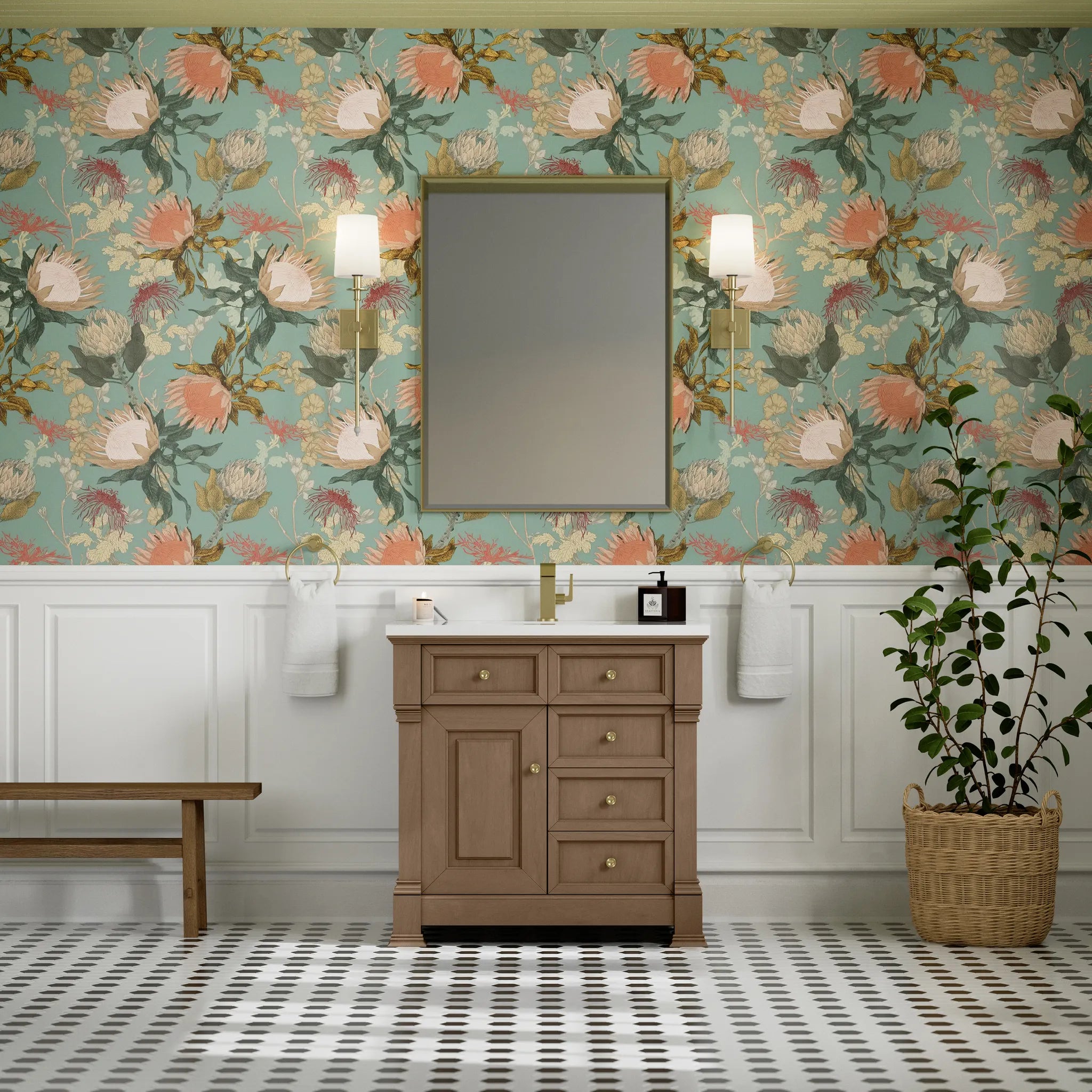 36" Brookfield Single Vanity in Pecan-White Zeus Silestone & Backsplash-Single Hole image 2