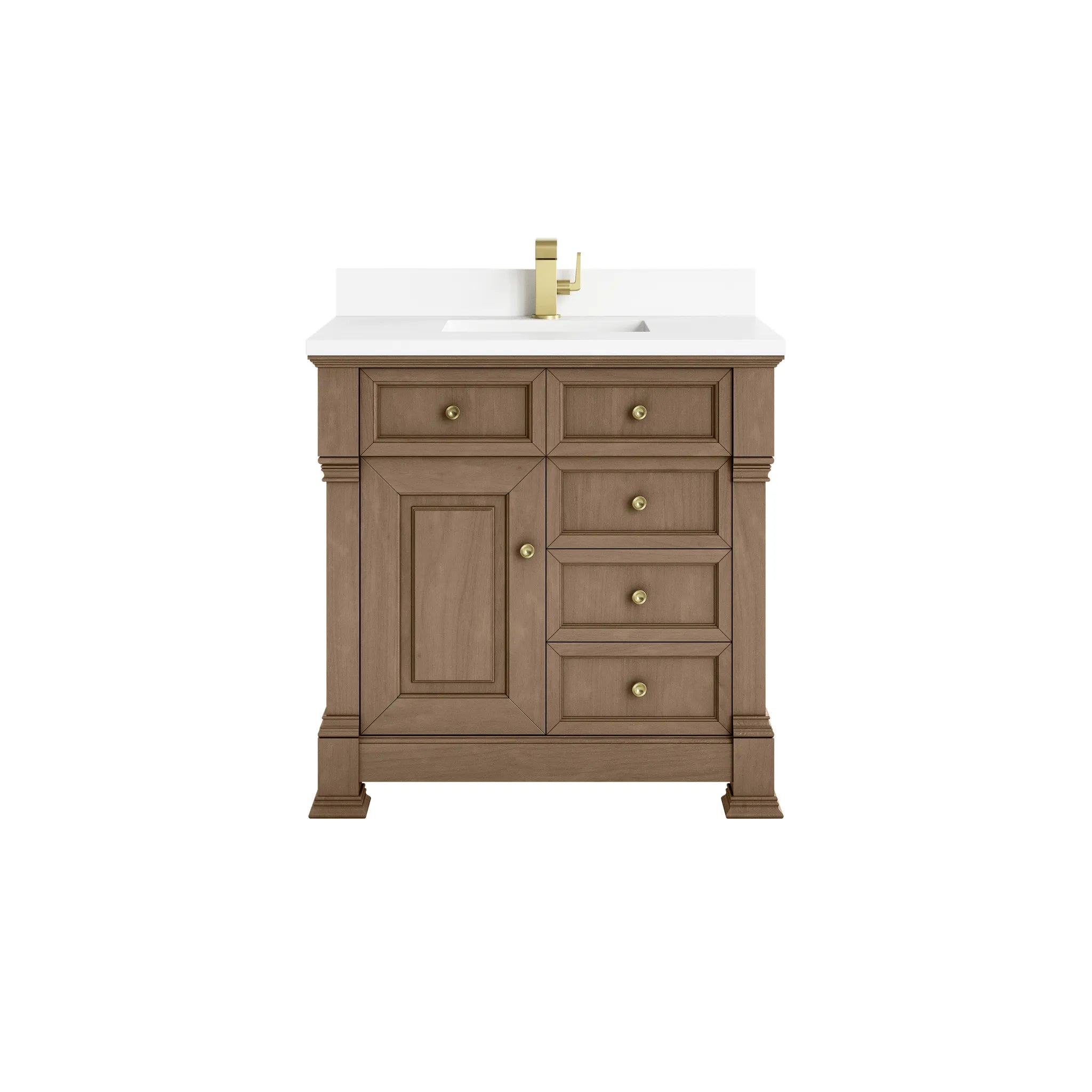 36" Brookfield Single Vanity in Pecan-White Zeus Silestone & Backsplash-Single Hole image
