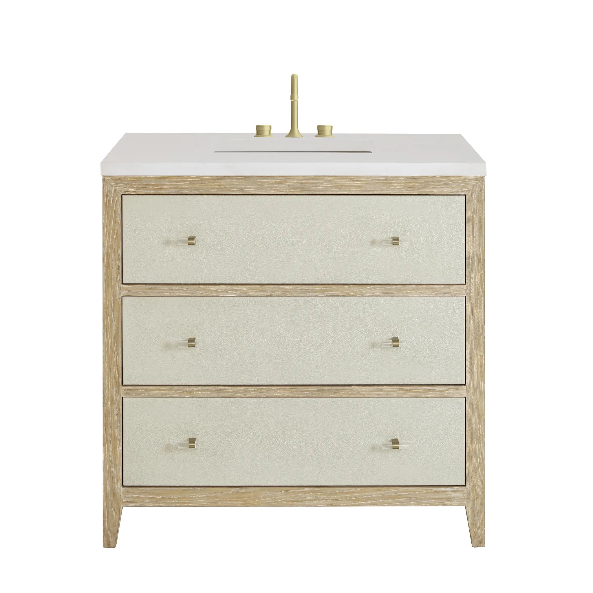 36" Celeste Single Vanity in Sunwashed Oak with Embossed Shagreen-White Zeus Silestone-8" Widespread image