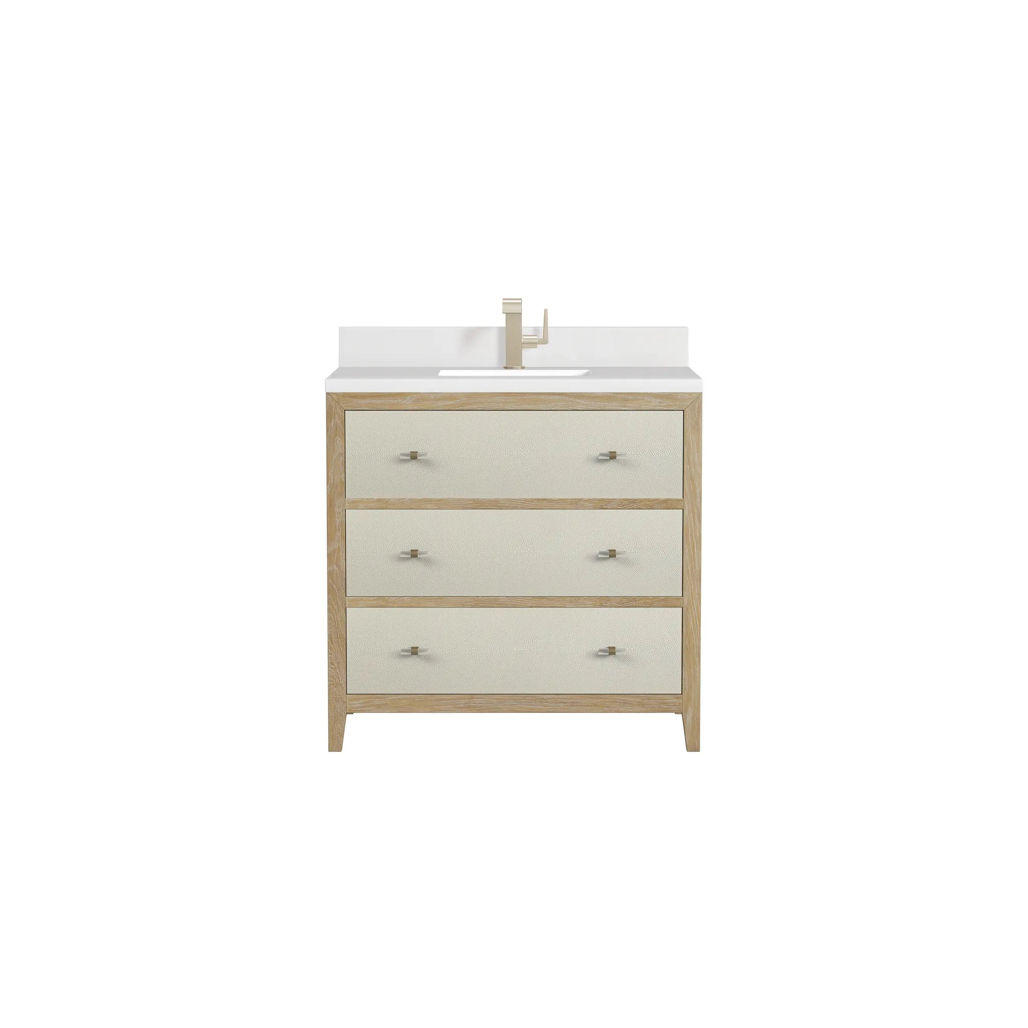 36" Celeste Single Vanity in Sunwashed Oak with Embossed Shagreen-White Zeus Silestone & Backsplash-Single Hole image