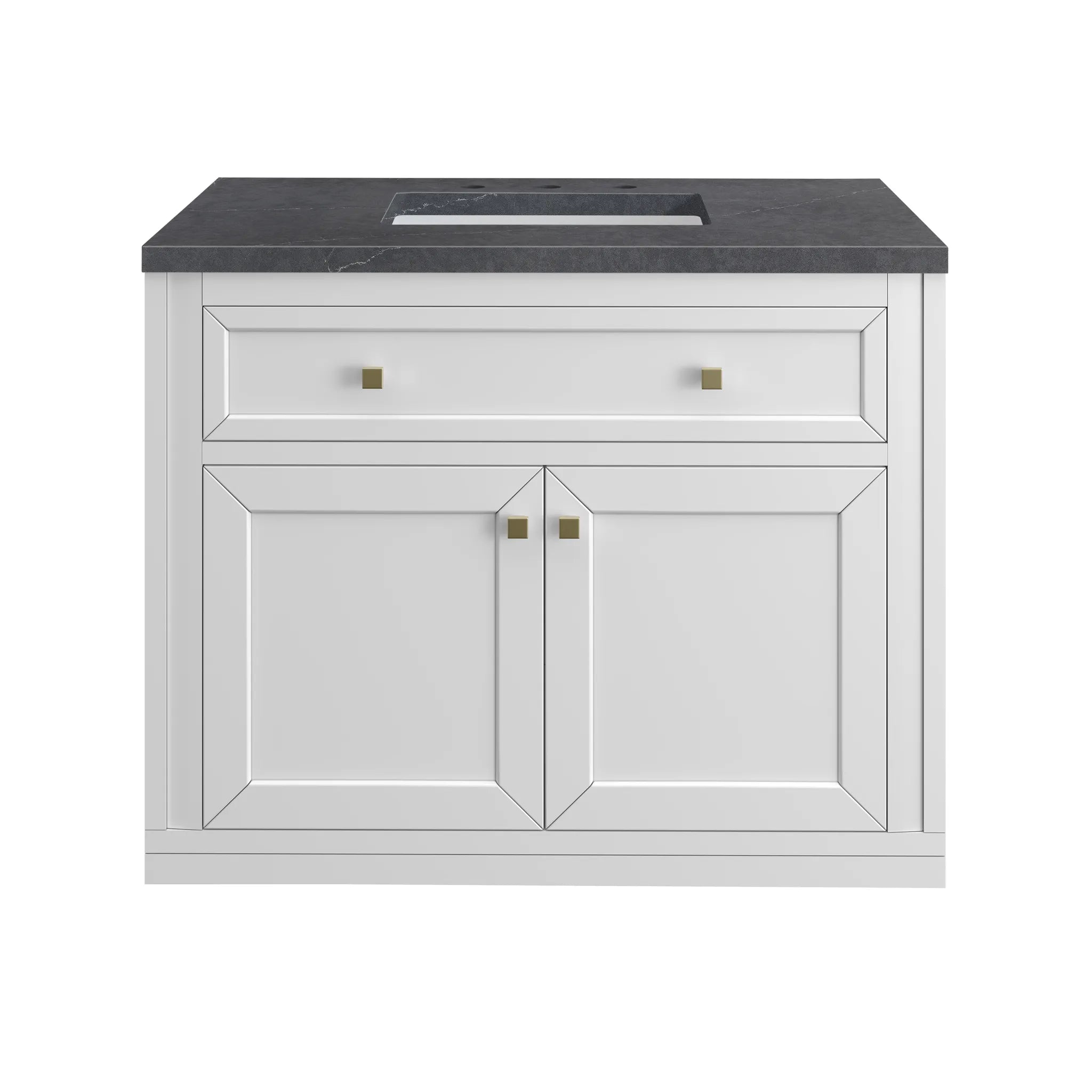 36" Chicago Single Vanity in Glossy White-Charcoal Soapstone Silestone-8" Widespread image