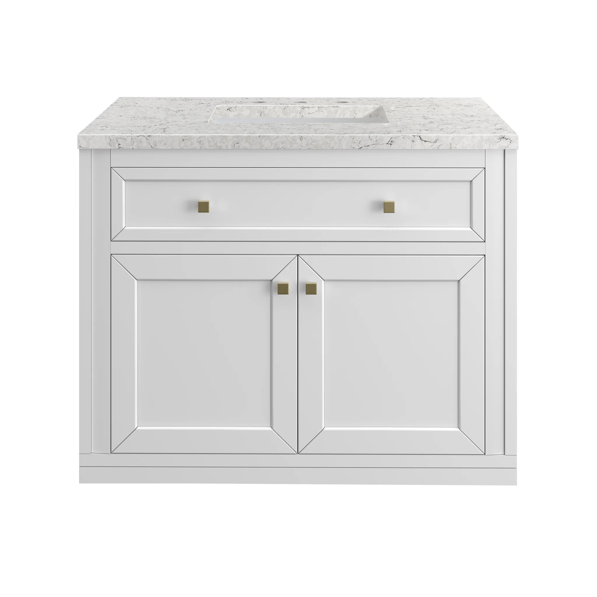 36" Chicago Single Vanity in Glossy White-Eternal Jasmine Pearl Silestone-8" Widespread image