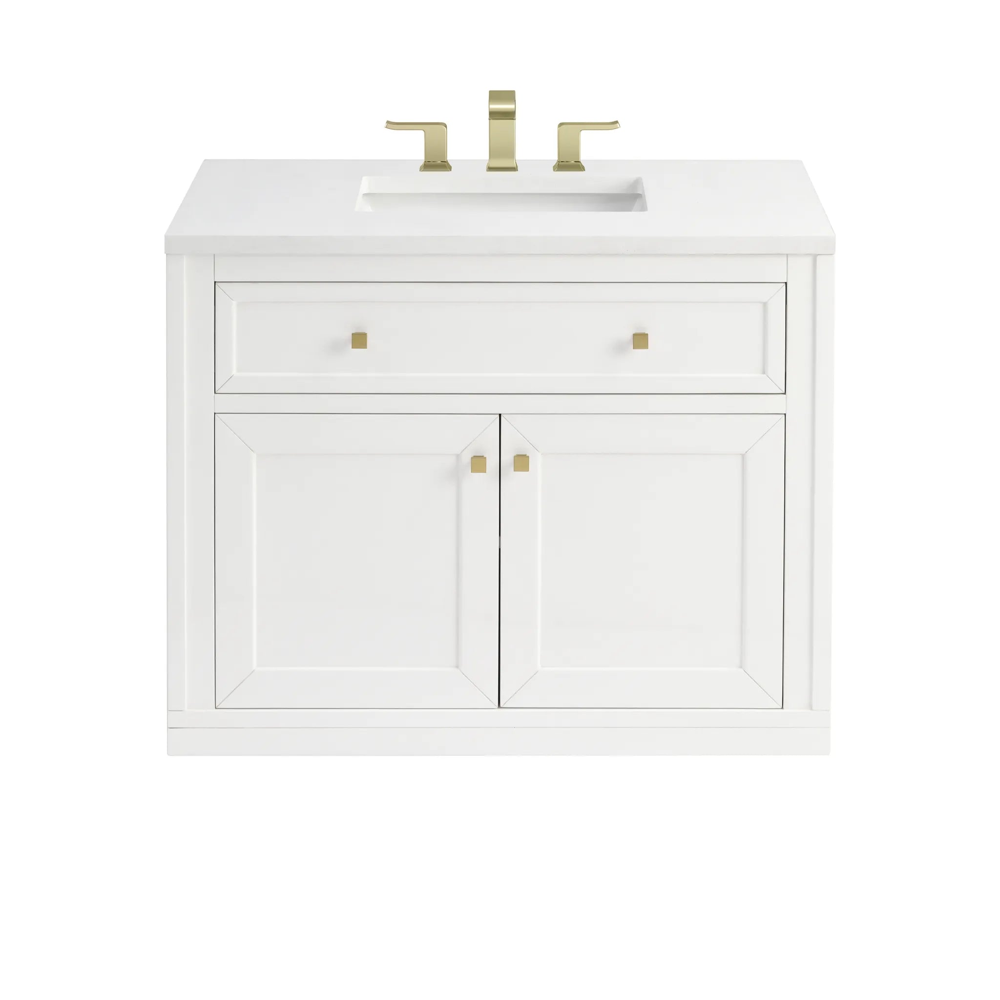 36" Chicago Single Vanity in Glossy White-White Zeus Silestone-8" Widespread image 2