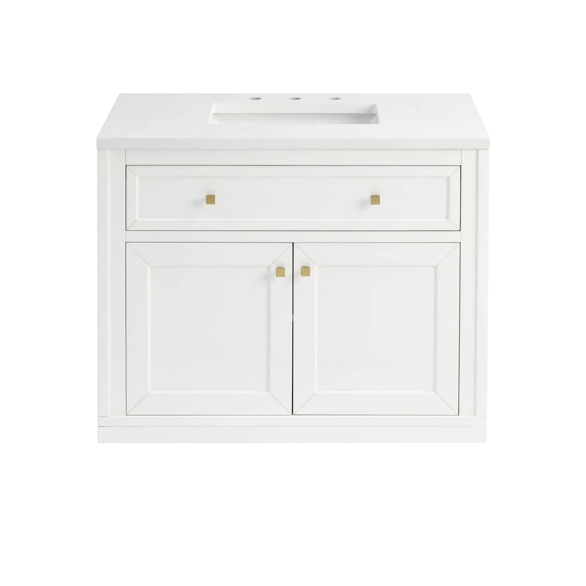 36" Chicago Single Vanity in Glossy White-White Zeus Silestone-8" Widespread image 3