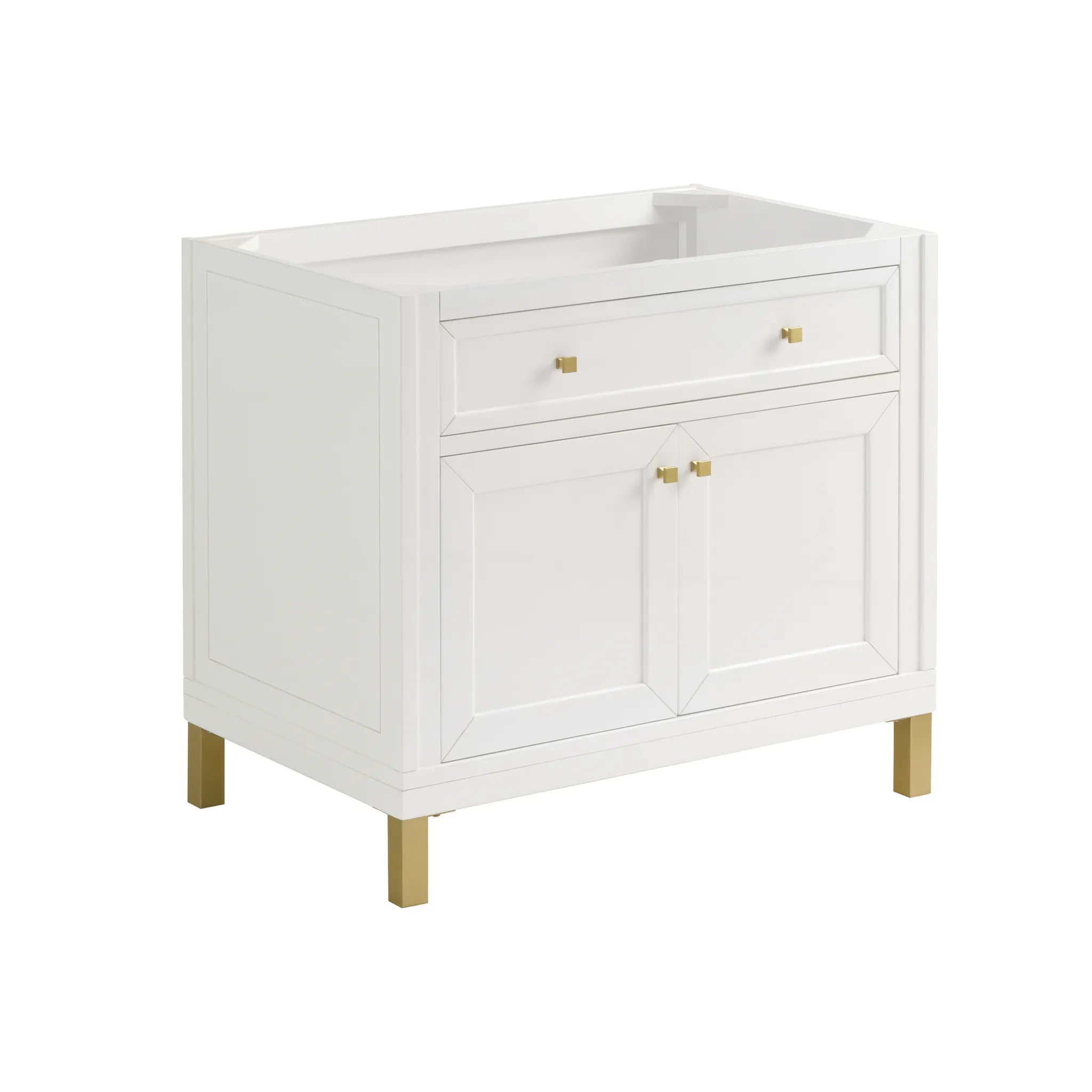 36" Chicago Single Vanity in Glossy White-White Zeus Silestone-8" Widespread image 4