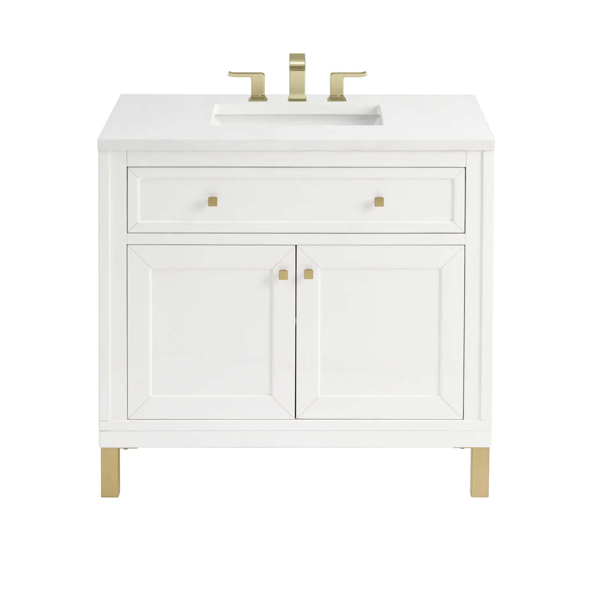 36" Chicago Single Vanity in Glossy White-White Zeus Silestone-8" Widespread image