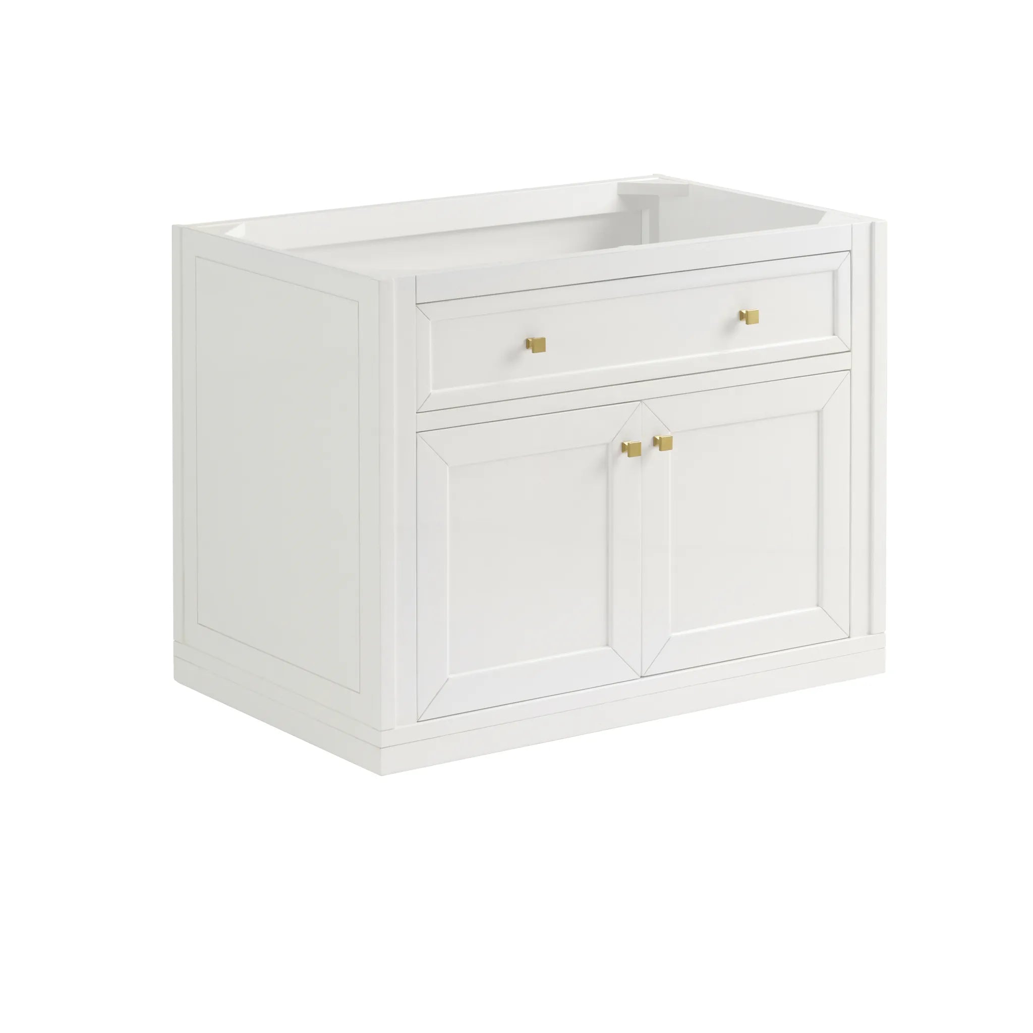 36" Chicago Single Vanity in Glossy White-White Zeus Silestone & Backsplash-Single Hole image 2