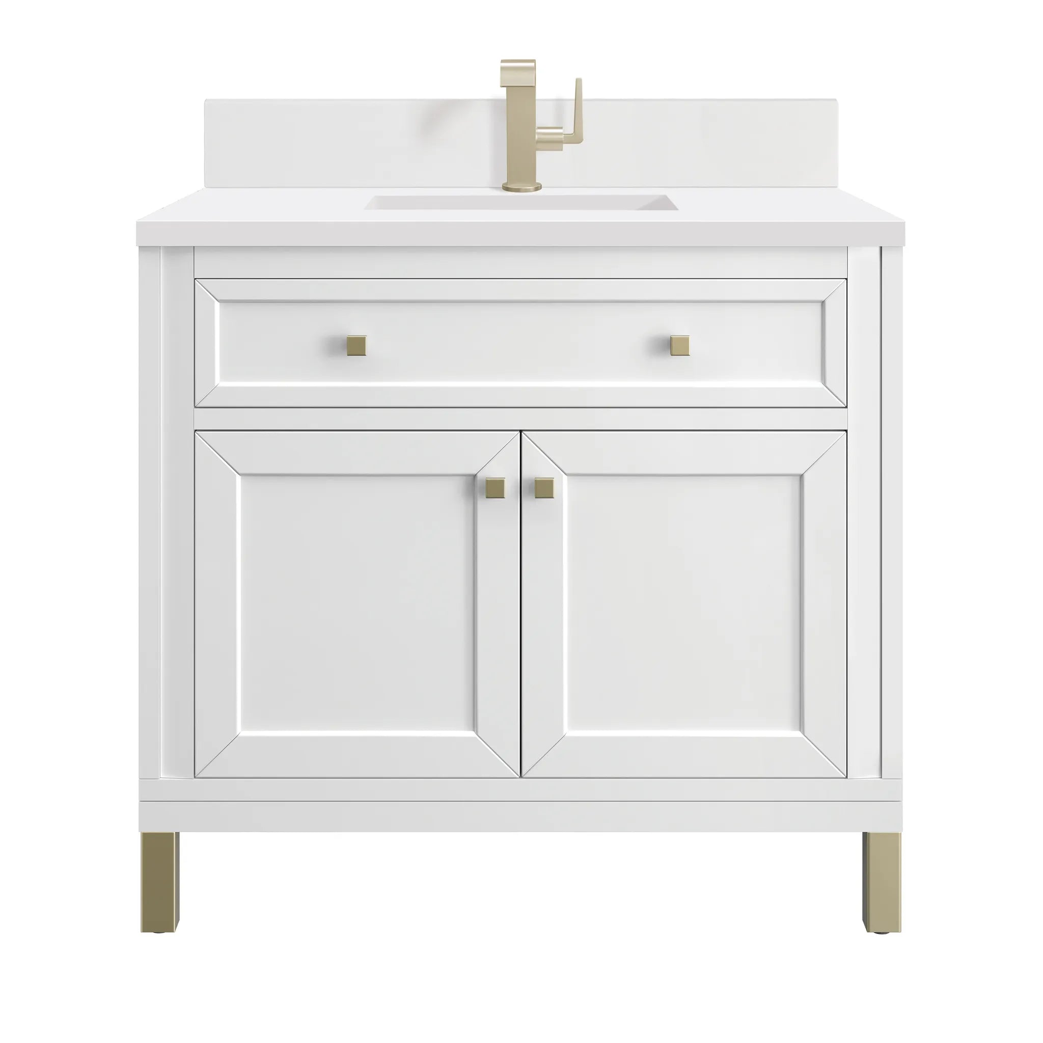 36" Chicago Single Vanity in Glossy White-White Zeus Silestone & Backsplash-Single Hole image