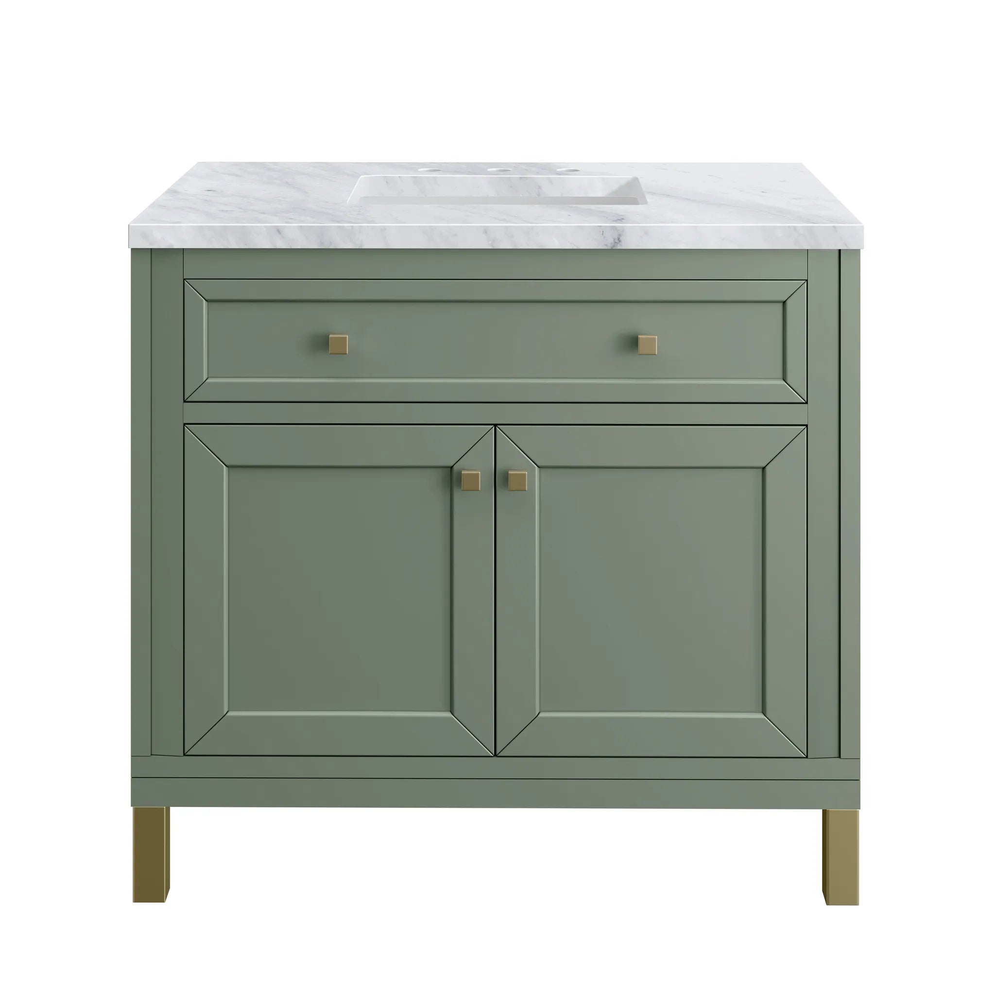 36" Chicago Single Vanity in Smokey Celadon-Carrara White Marble-8" Widespread image 1