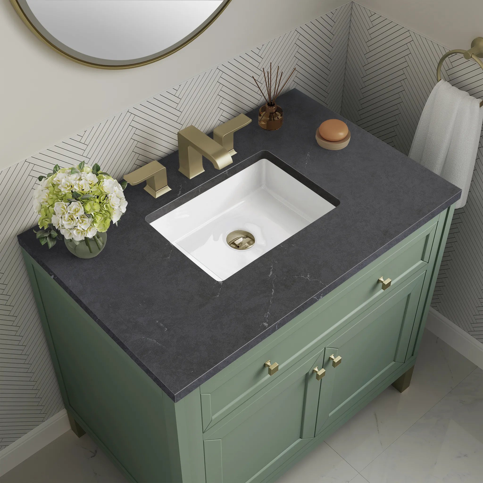 36" Chicago Single Vanity in Smokey Celadon-Charcoal Soapstone Silestone-8" Widespread image 8
