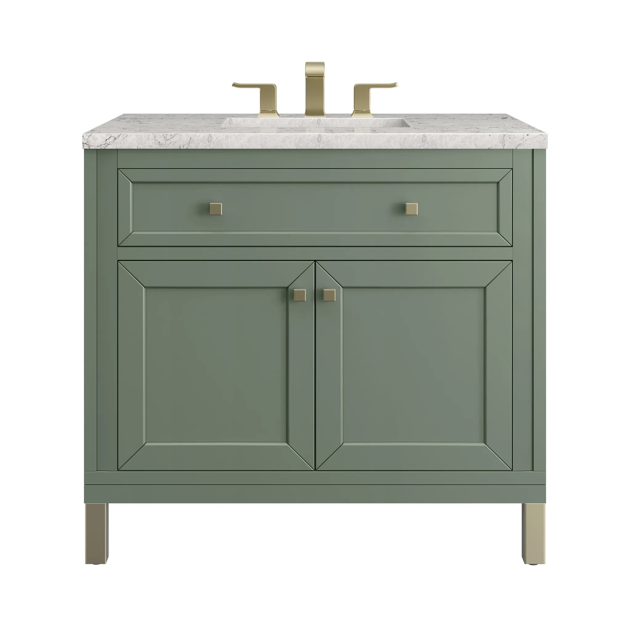 36" Chicago Single Vanity in Smokey Celadon-Eternal Jasmine Pearl Silestone-8" Widespread image