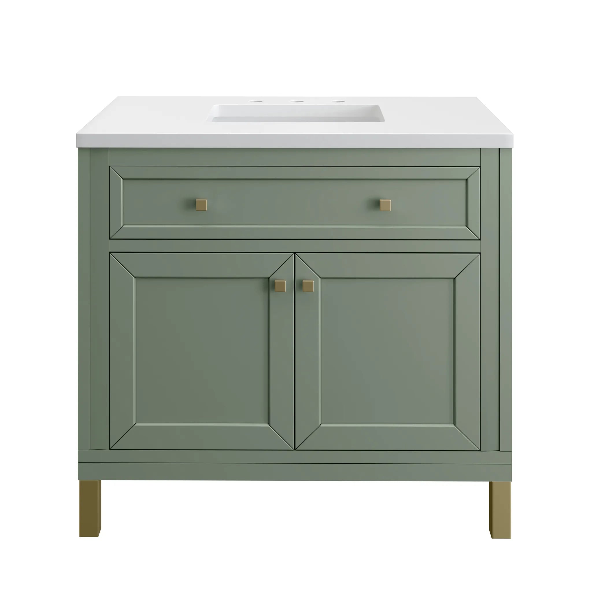 36" Chicago Single Vanity in Smokey Celadon-White Zeus Silestone-8" Widespread image 1