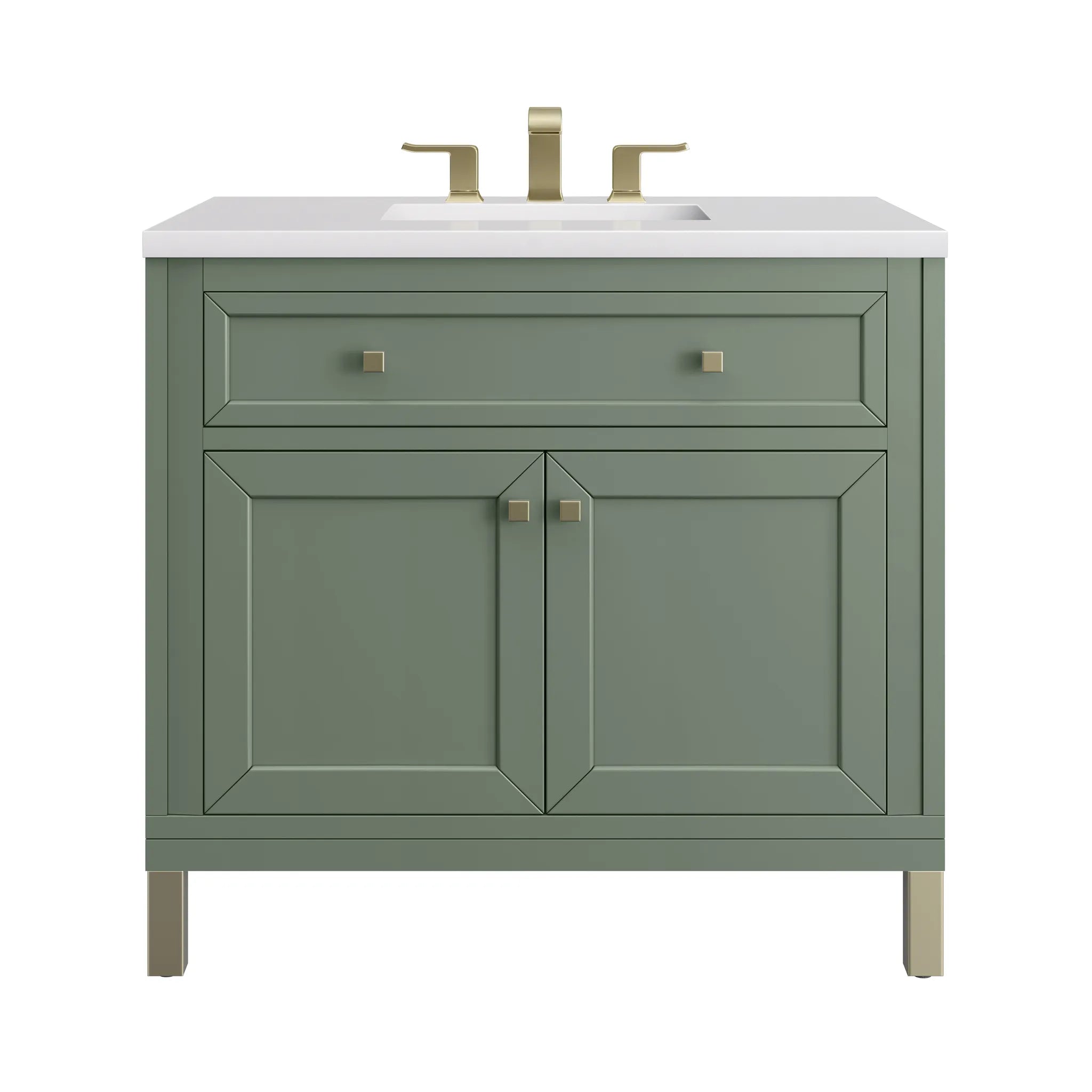 36" Chicago Single Vanity in Smokey Celadon-White Zeus Silestone-8" Widespread image