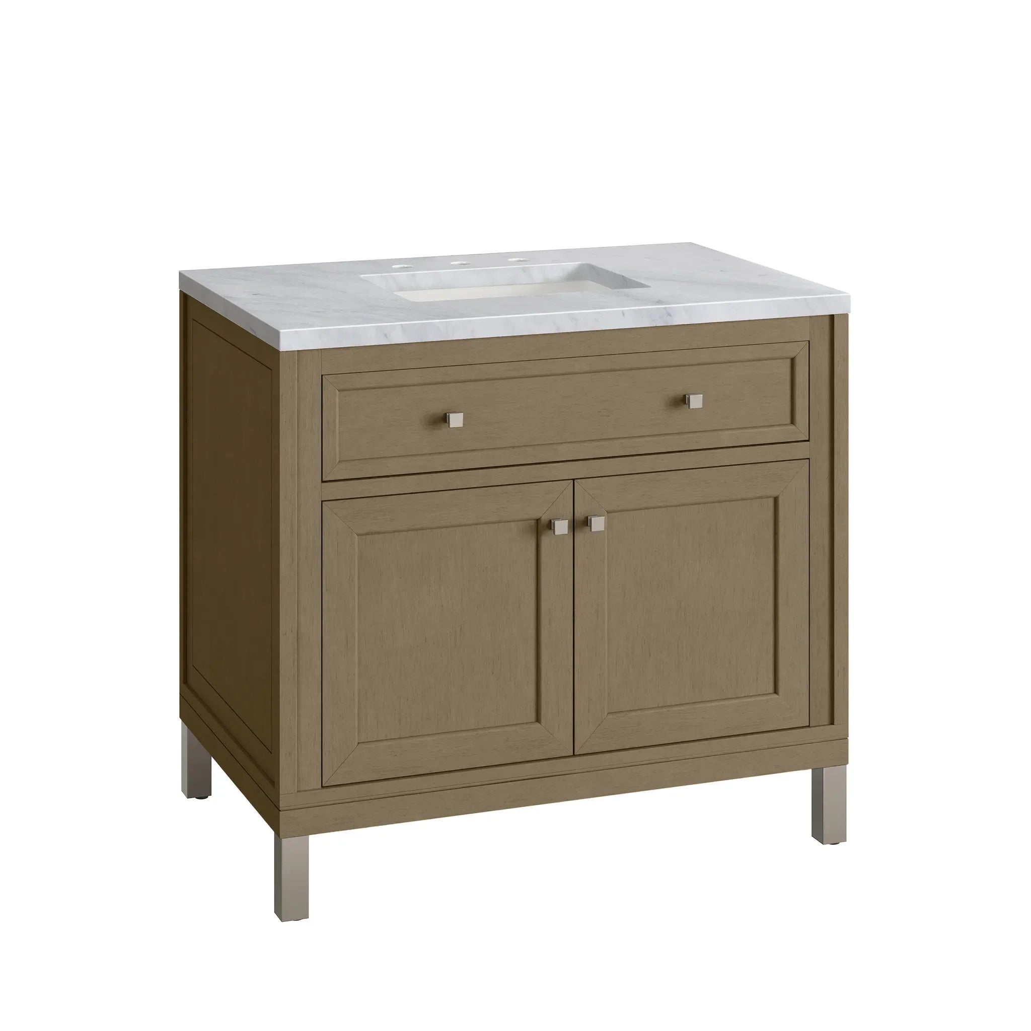 36" Chicago Single Vanity in Walnut Whisper-Carrara White Marble-8" Widespread image 17