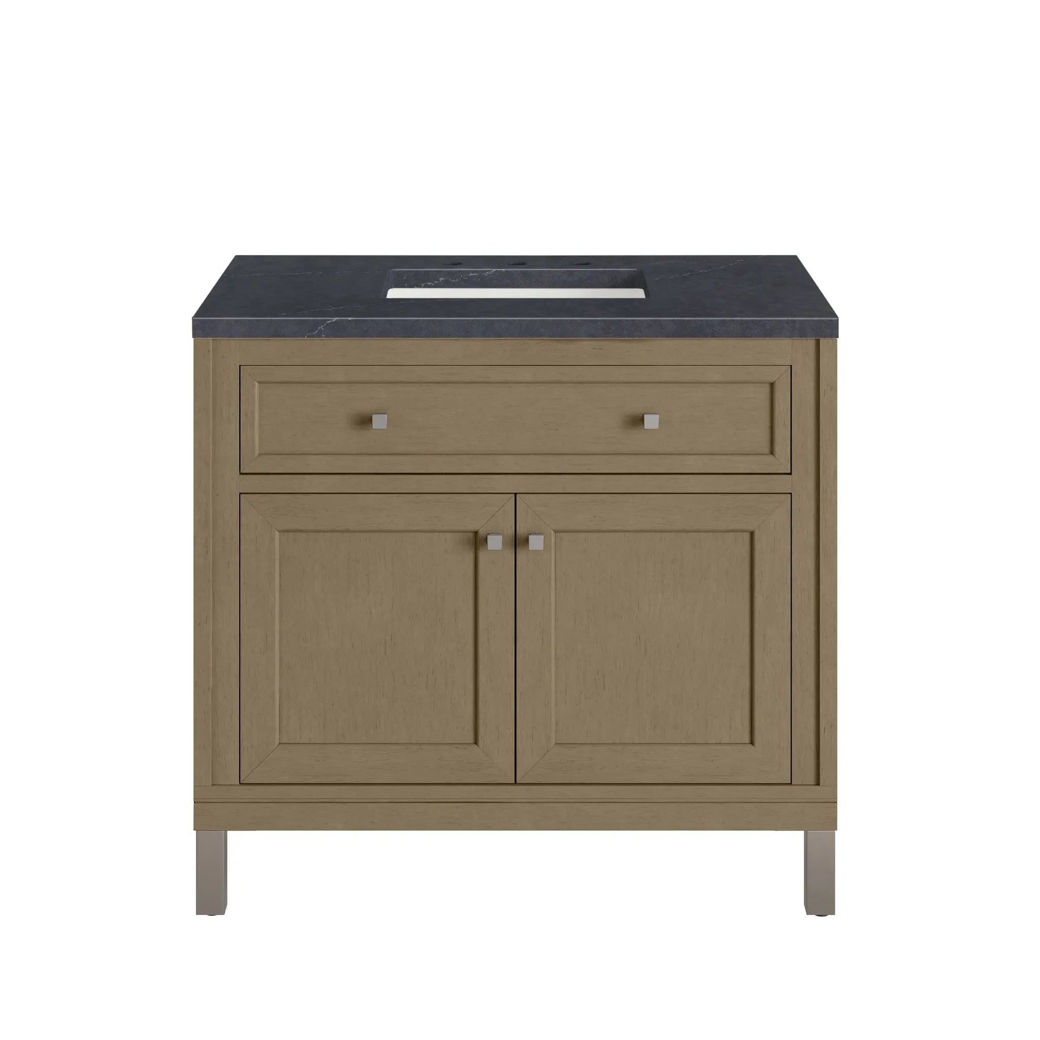 36" Chicago Single Vanity in Walnut Whisper-Charcoal Soapstone Silestone-8" Widespread image 1
