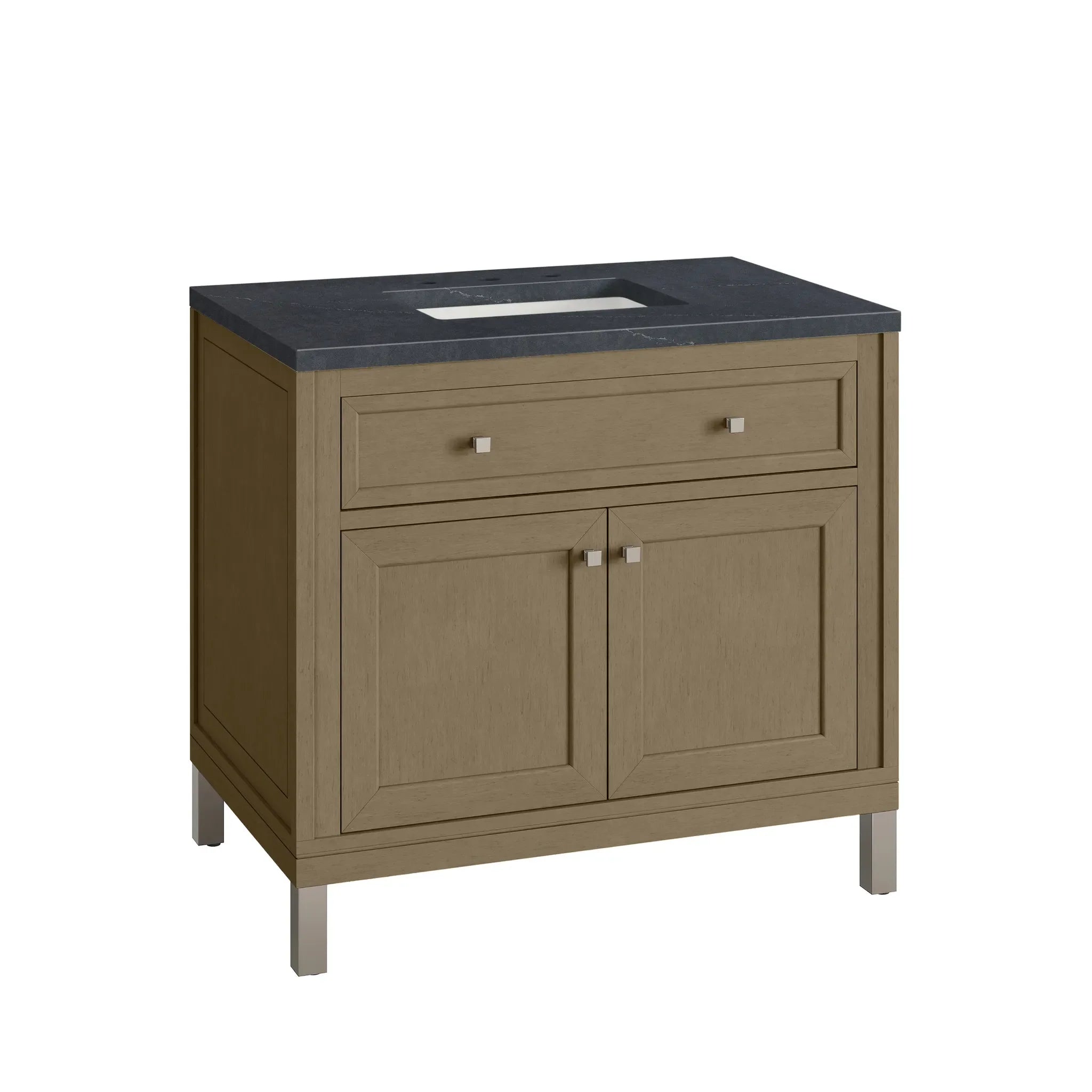 36" Chicago Single Vanity in Walnut Whisper-Charcoal Soapstone Silestone-8" Widespread image 17