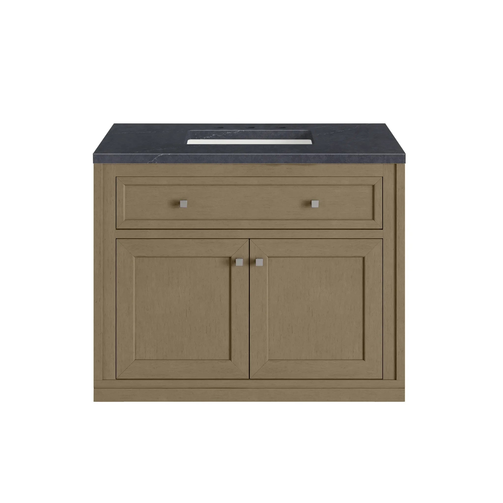 36" Chicago Single Vanity in Walnut Whisper-Charcoal Soapstone Silestone-8" Widespread image 3