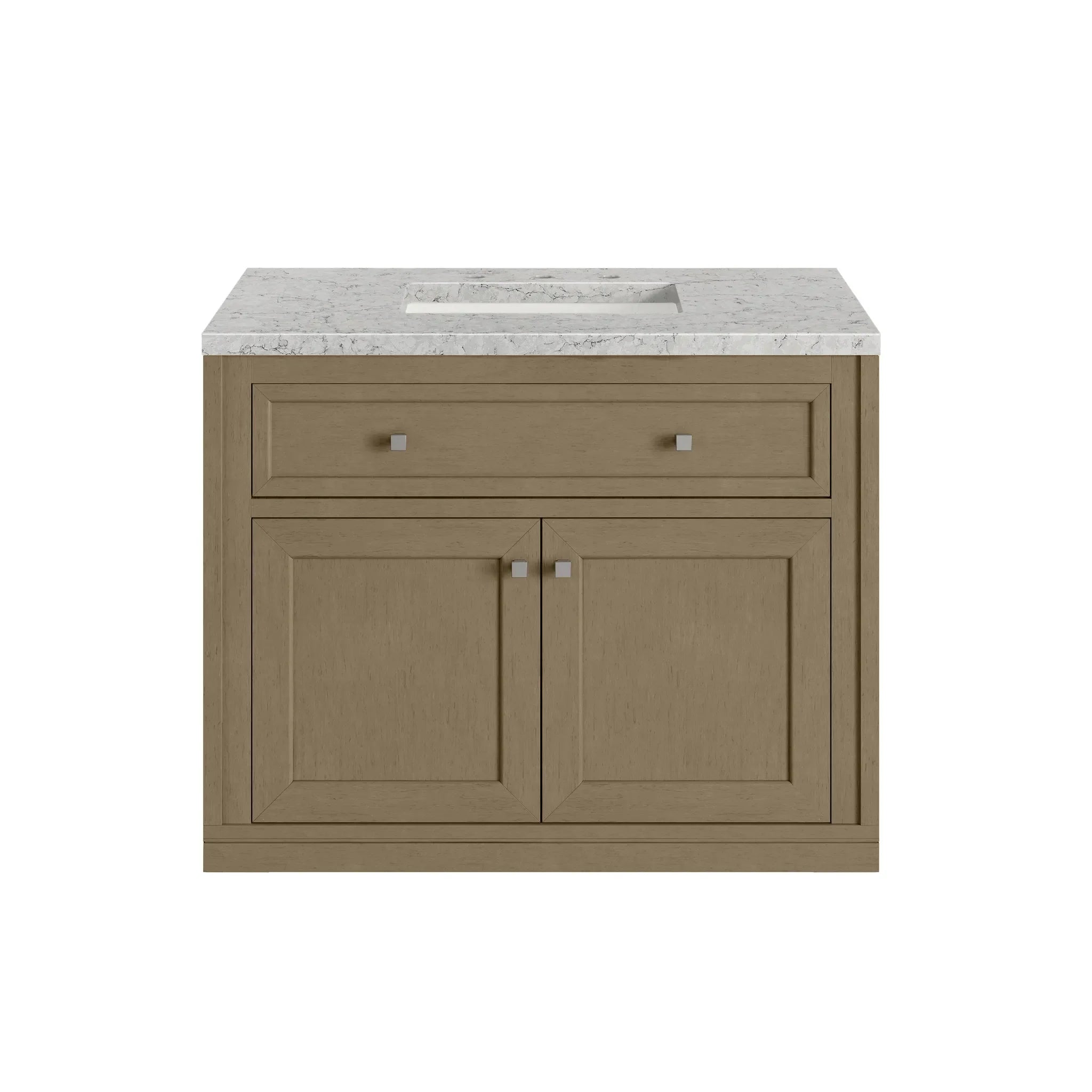 36" Chicago Single Vanity in Walnut Whisper-Eternal Jasmine Pearl Silestone-8" Widespread image 3