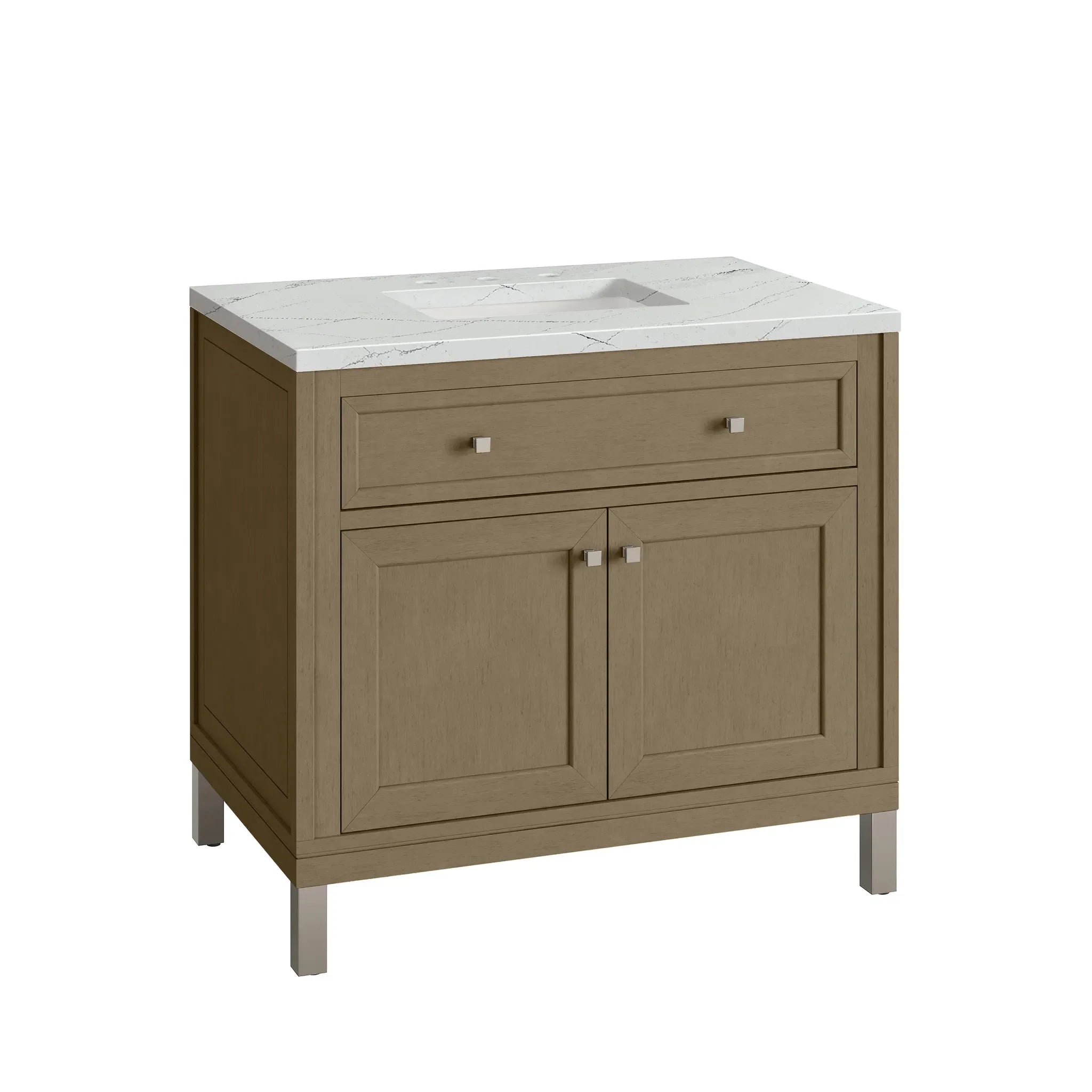 36" Chicago Single Vanity in Walnut Whisper-Ethereal Noctis Silestone-8" Widespread image 17